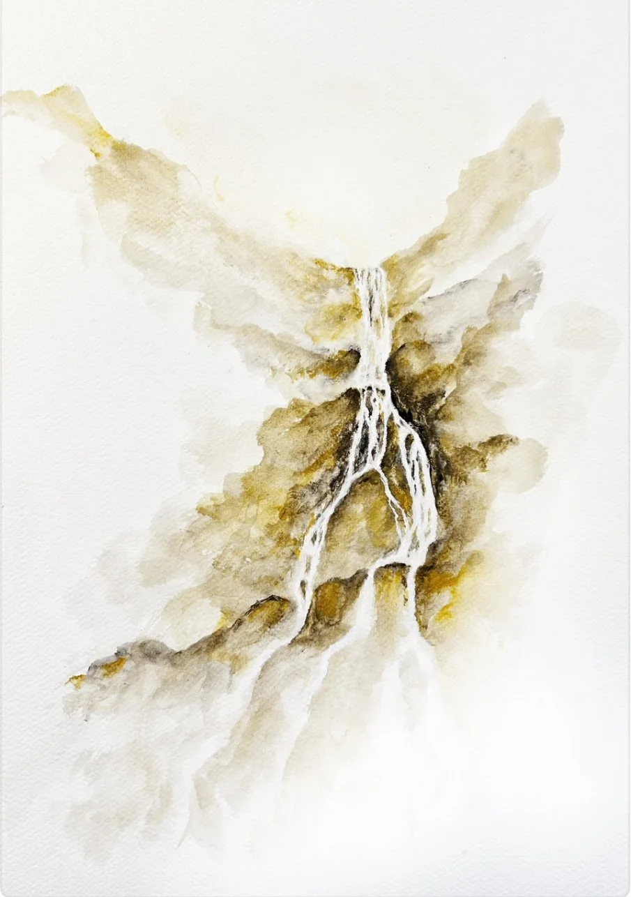 "Waterfall 1/6/25" Acrylic on 11"x17" watercolor paper - $350-Reproduction is available.