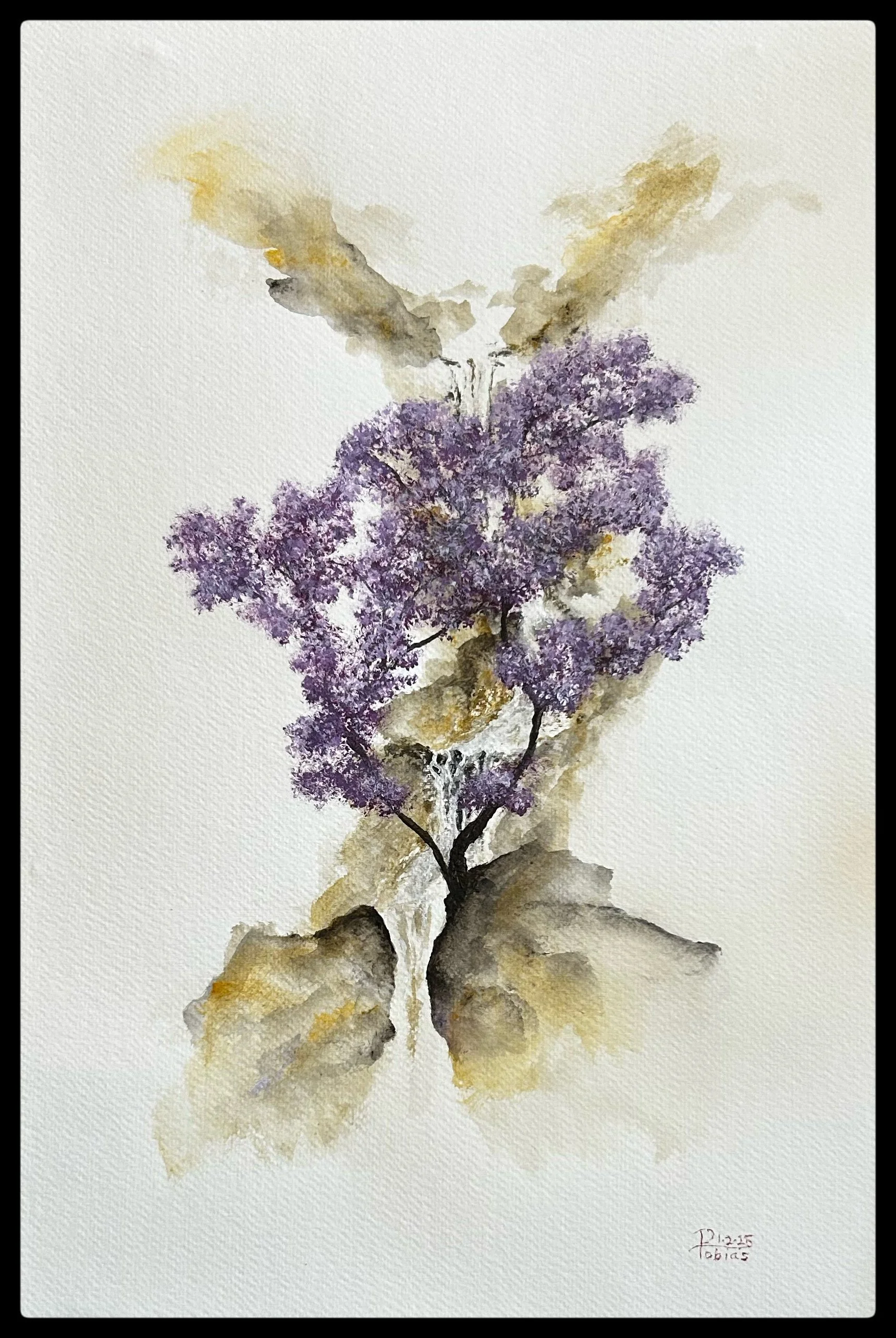 "Jacaranda Waterfall 011225" Acrylic on 11"x17" watercolor paper - $350