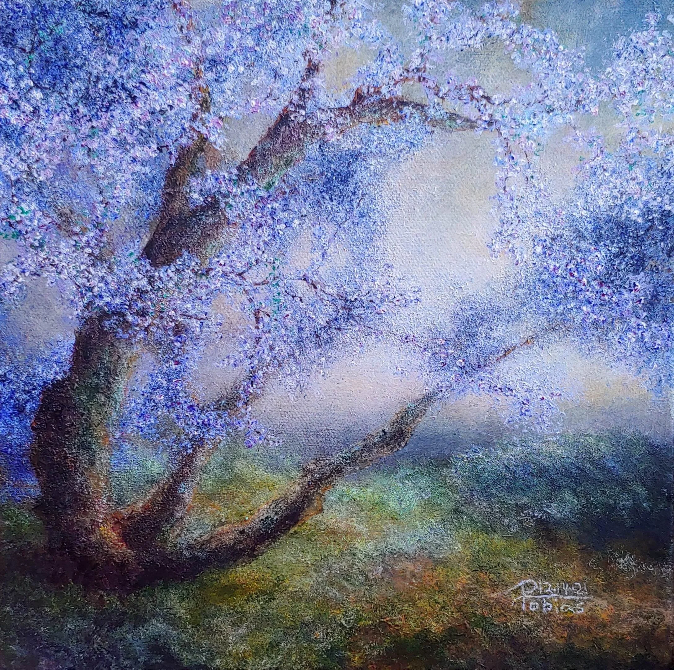 "Blue Jacaranda 12.14.21" (10"x10"), Acrylic on Canvas - Sold