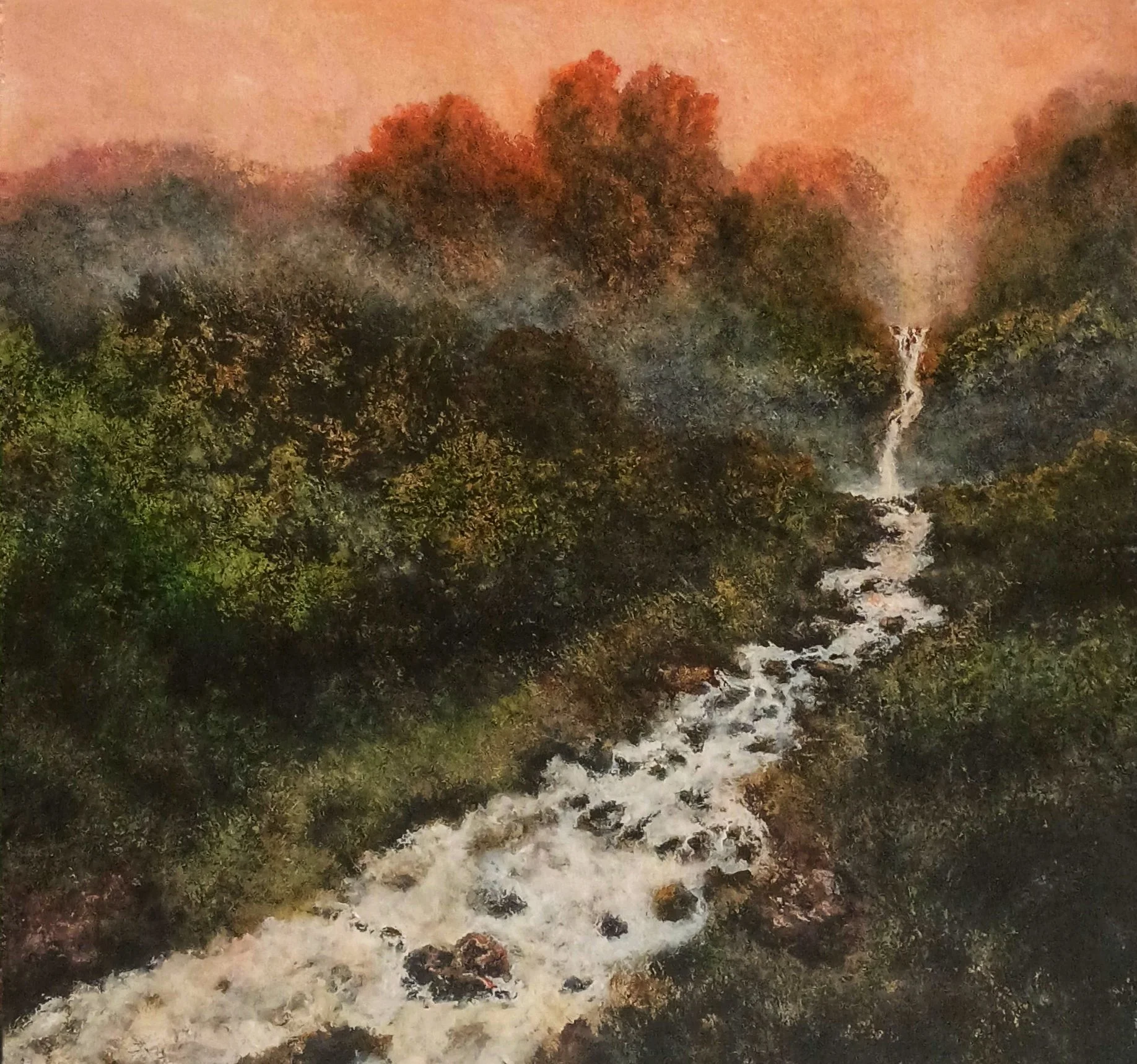 "Sunrise Creek"  (12"x12"), Acrylic on 300lb  Watercolor Paper - Available $900-Reproduction is available.