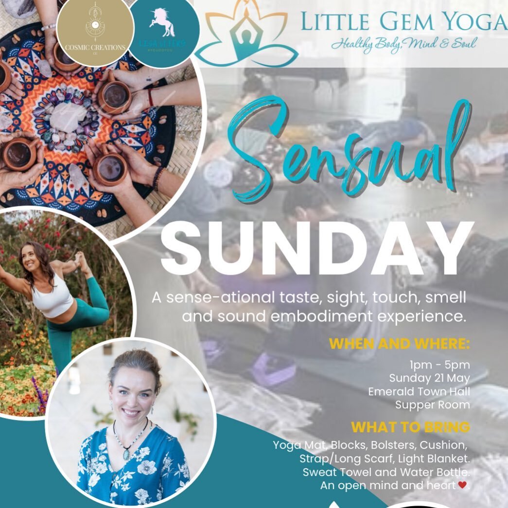 ~Sensual Sunday~
This coming Sunday
21 May 2023
1pm to 5pm
$65
Emerald Town Hall Supper Room
Bookings Essential via the link in my bio🙏🏻

An afternoon of cacao, creative movement, 2 hour Long Slow Deep Yoga and sound bowl meditation. 

Kelly from L