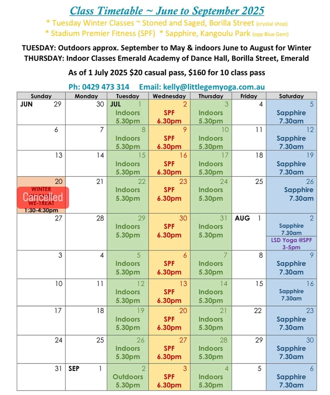 Better late than never!!!! 

The latest timetable has been out for a couple of weeks now!

Book into a class with Kelly from @kelly_little_gem_yoga 

I teach inclusive, accessible yoga &amp; mindfulness classes to all abilities and body types. My spa