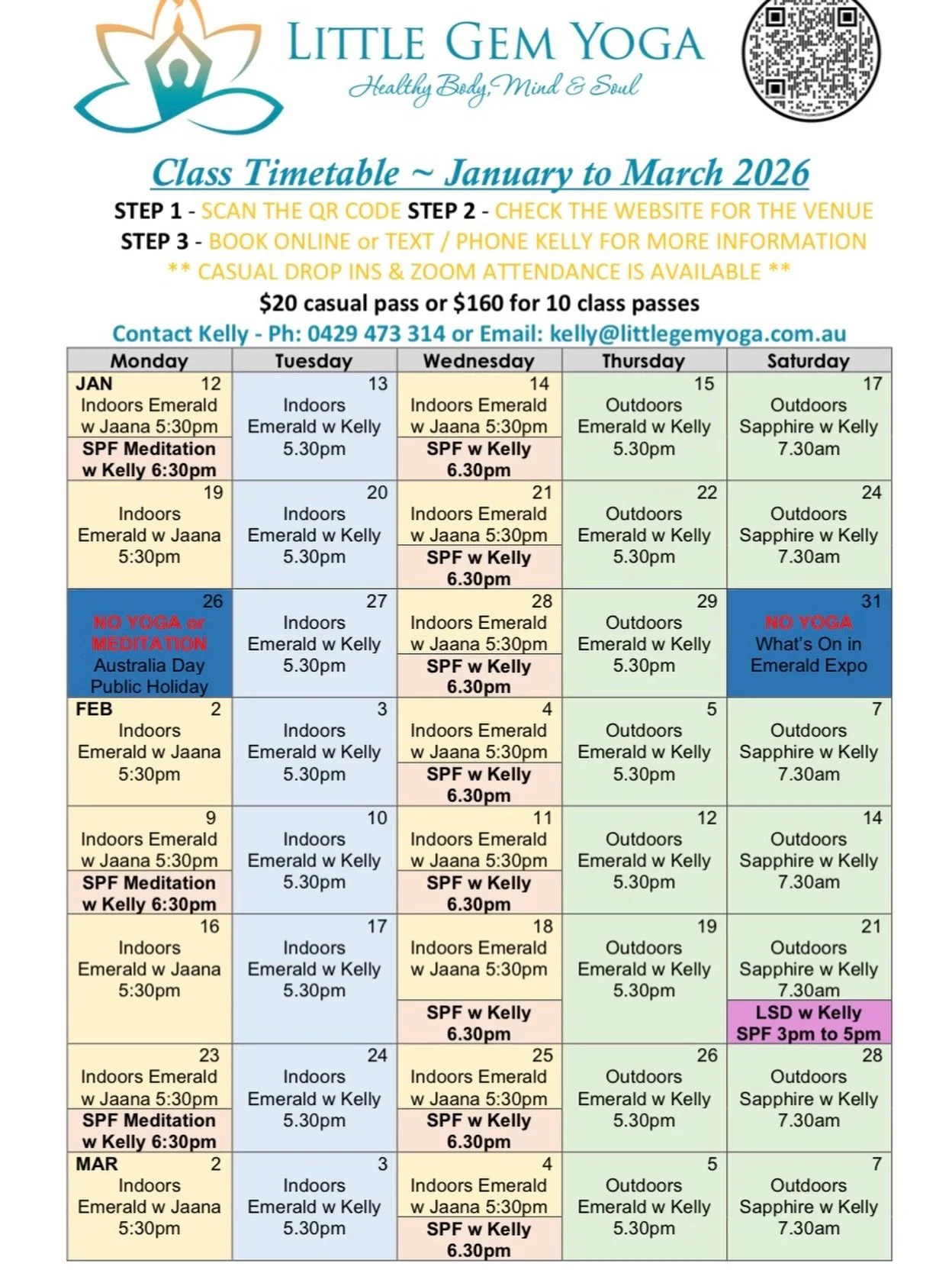 Yoga timetable for 2026! 

Set your goal and make a plan!

Have you set intentions or goals for your physical and mental health in 2026?

Is there a little bit of self care on there?

Have you done or do you want to come to a yoga class?

I have a cl