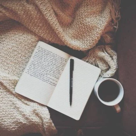 journal prompts writing in notebook blanket coffee personal self growth