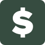 Green background with a white dollar sign symbol