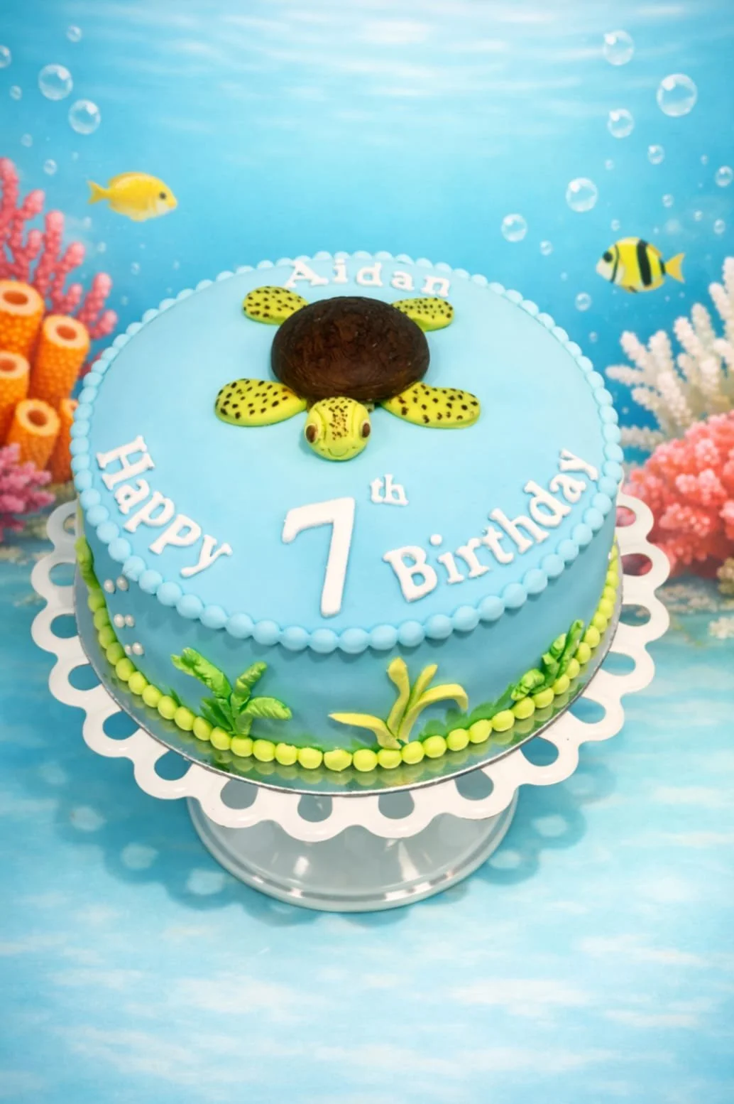 NEW _ Custom Ocean deep cake with a beautifully designed custom turtle topper