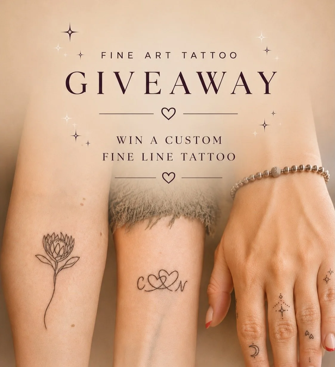 🖋️ I&rsquo;m giving ONE lucky winner the chance to win a FREE FINE ART TATTOO up to 5x5cm of your choice!

🤍 Want to enter? Here&rsquo;s how:

1️⃣ Follow my page

2️⃣ Like &amp; SAVE this post 

3️⃣ Tag a friend (each comment = 1 entry)

4️⃣Share t