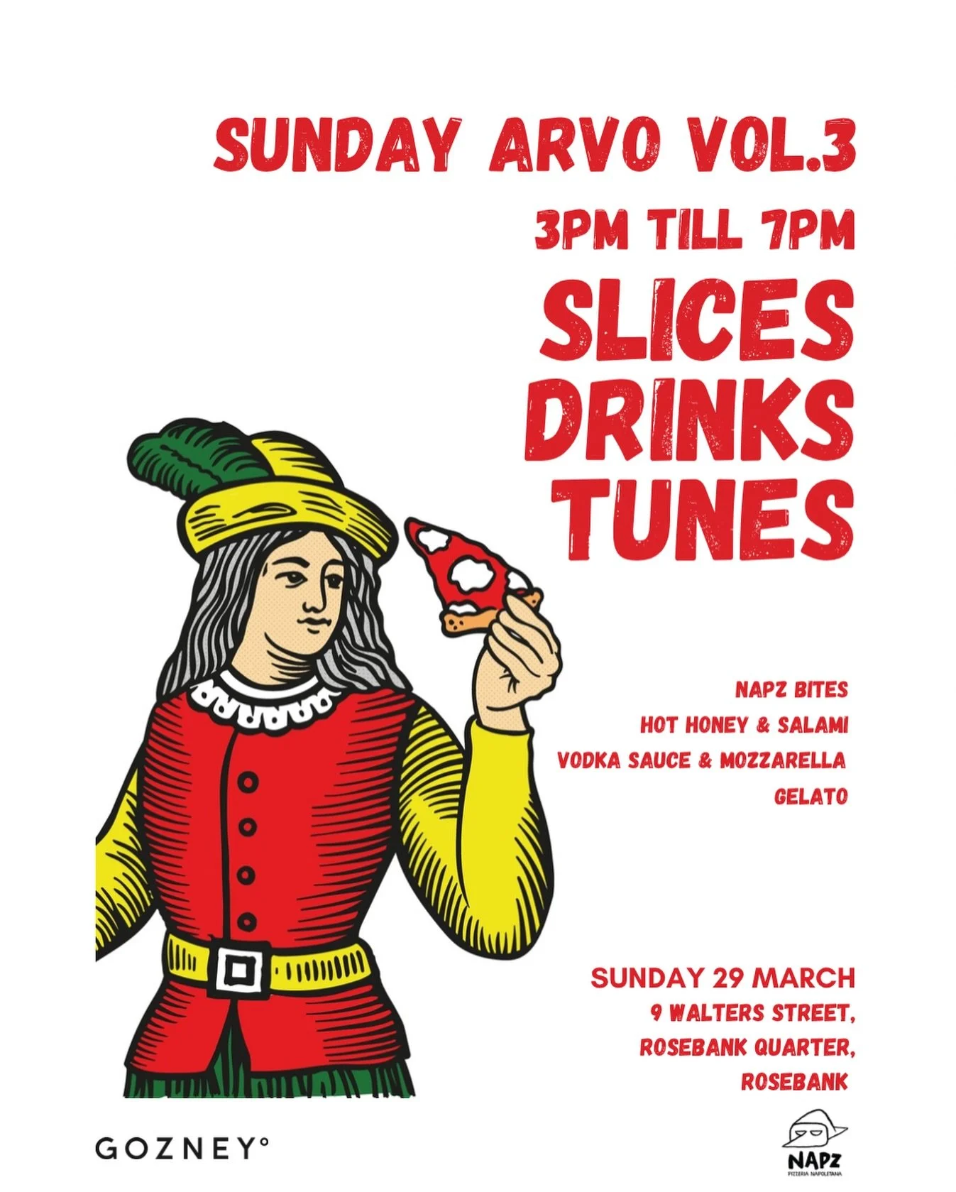 SUNDAY ARVO VOL.3 🍕

Slices. Drinks. Tunes.
3PM till 7PM.

We&rsquo;re doing it again.

A relaxed Sunday built around proper pizza, easy drinks and good company. Not loud. Not rushed. Just a laid-back afternoon with great people and the oven fired a