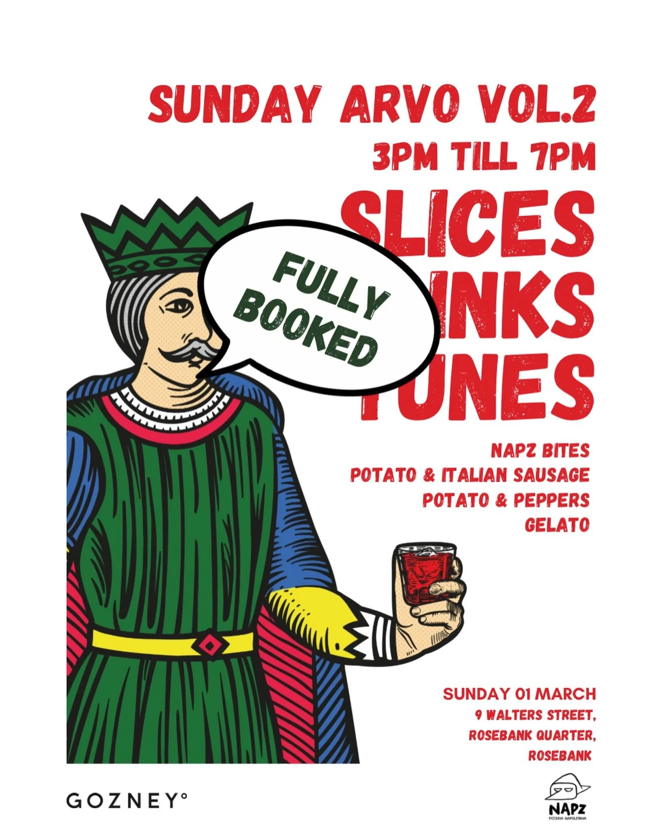 Sunday Arvo is officially fully booked 🍕

Thank you to everyone who grabbed a seat &mdash; we&rsquo;re looking forward to a proper afternoon of slices, drinks and good company.

Off-menu pizzas served by the slice, Napz bites to start, Italian gelat