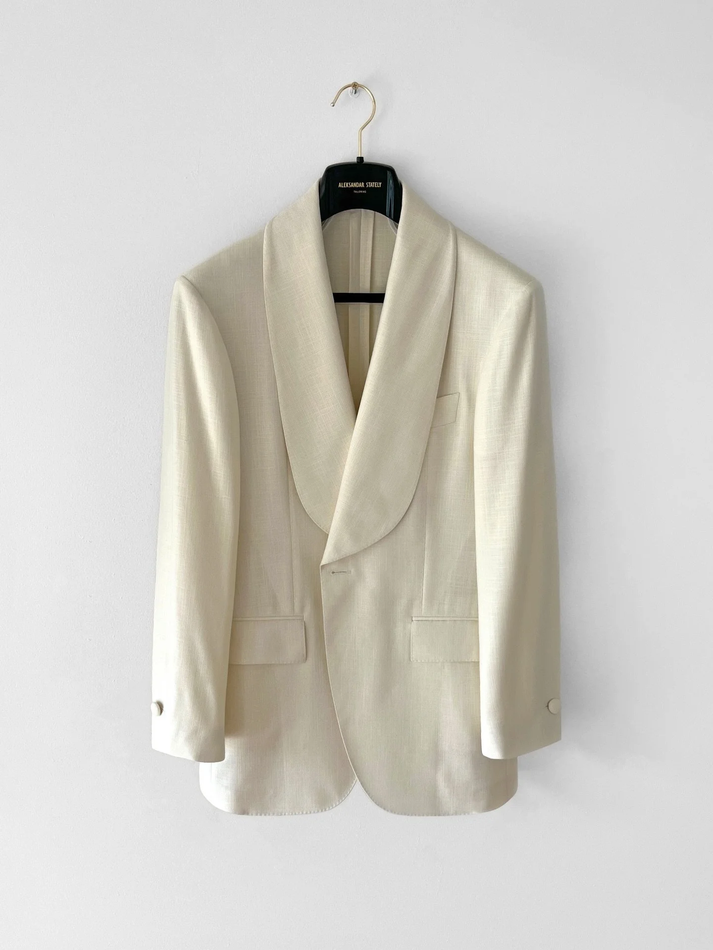 One of our timeless made-to-measure pieces, crafted from a refined wool, silk &amp; linen blend, finished with a classic shawl lapel.