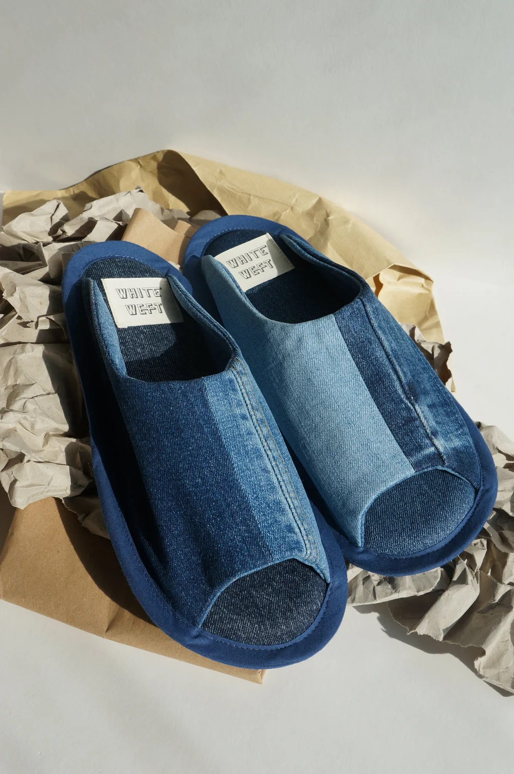 recycled denim slippers — White Weft- Upcycled denim and jeans