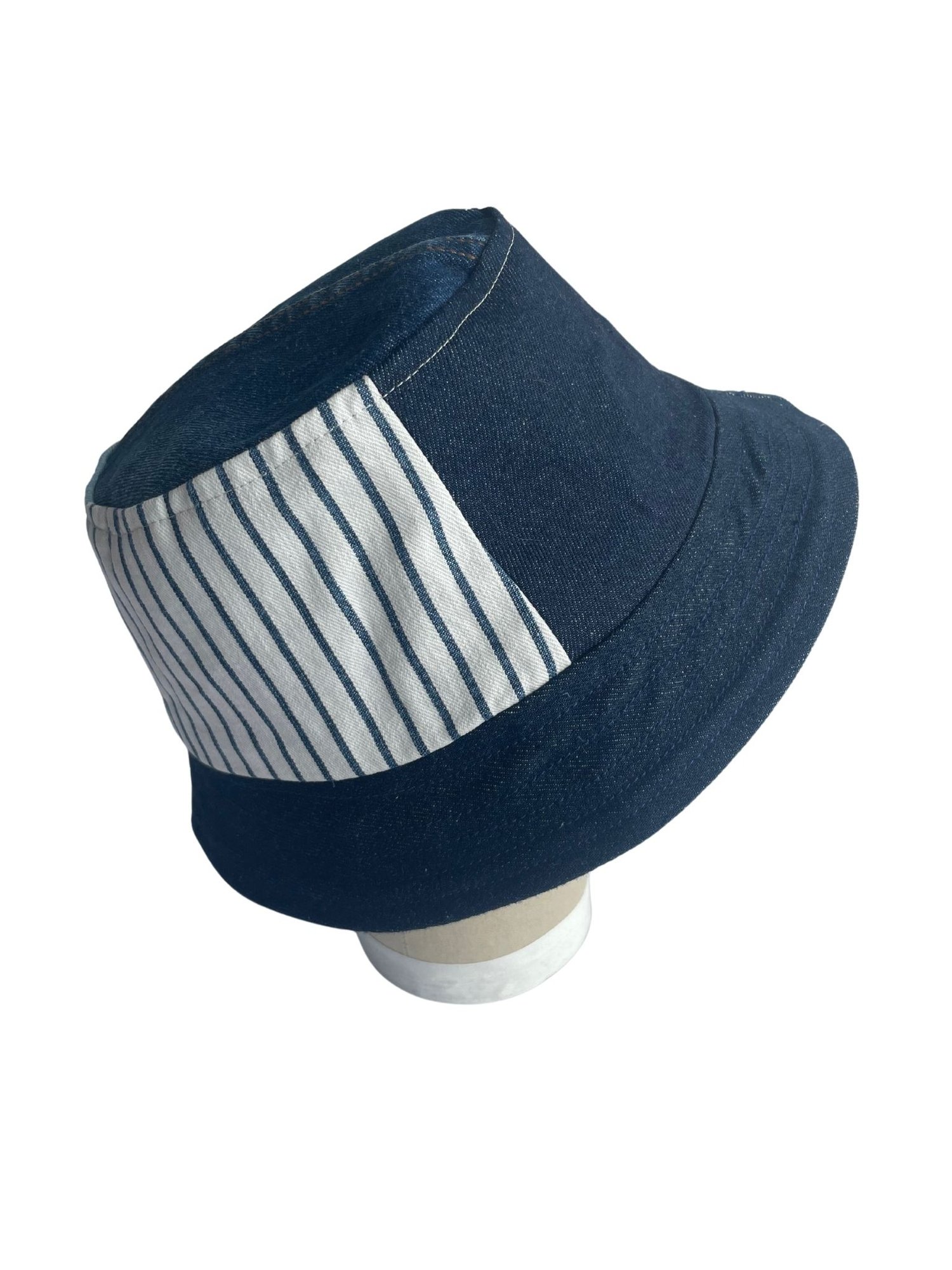 Upcycled Bucket Hat 3- XL — White Weft- Upcycled denim and jeans