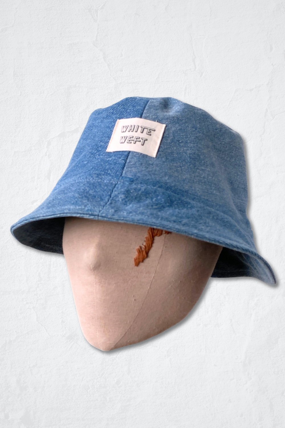 Light Denim Bucket Hat — White Weft- Upcycled denim and jeans