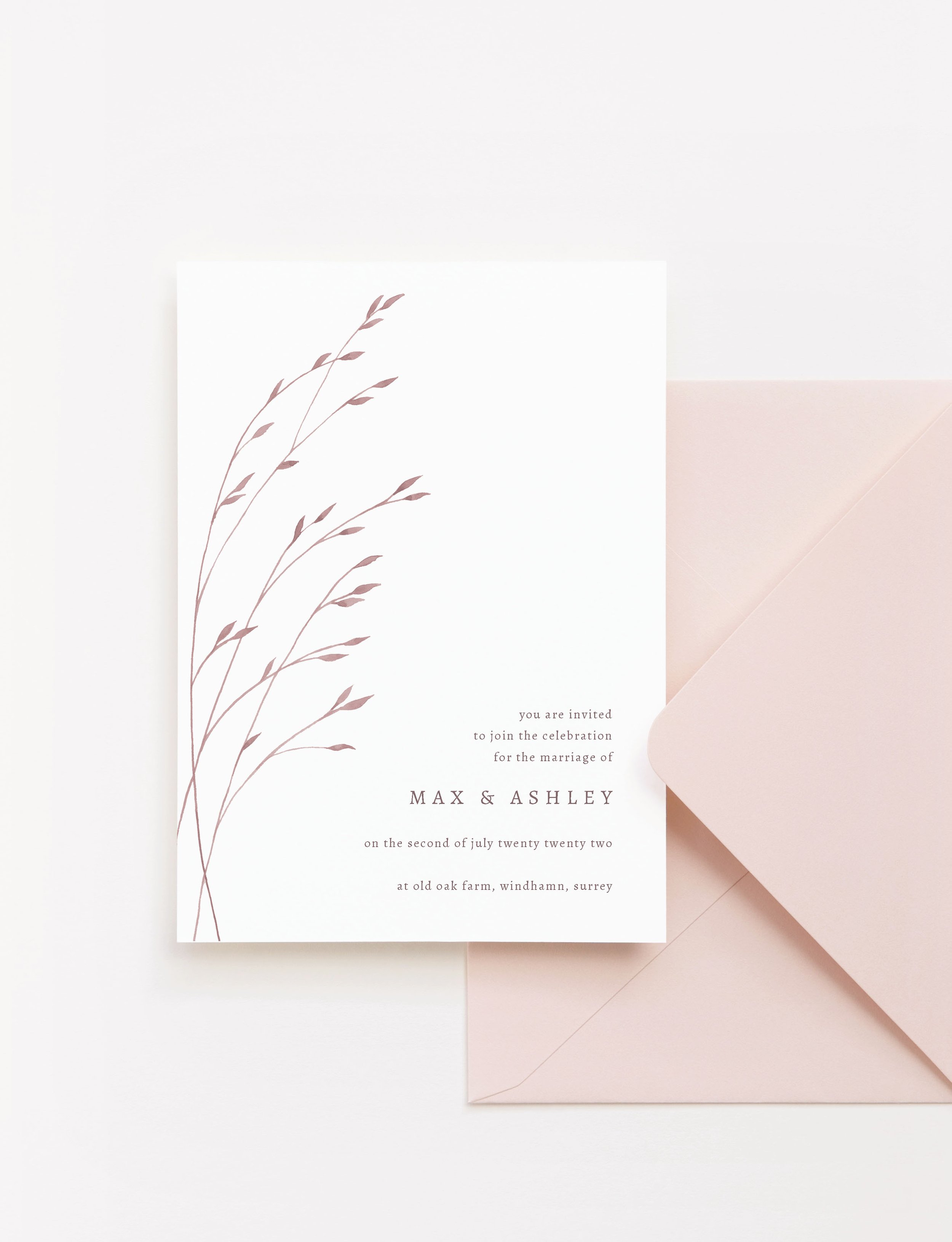 Blush Pink Wedding Invitation with Wildflowers Dried Flowers Dried Grasses Blush and Dusty Pink.jpg