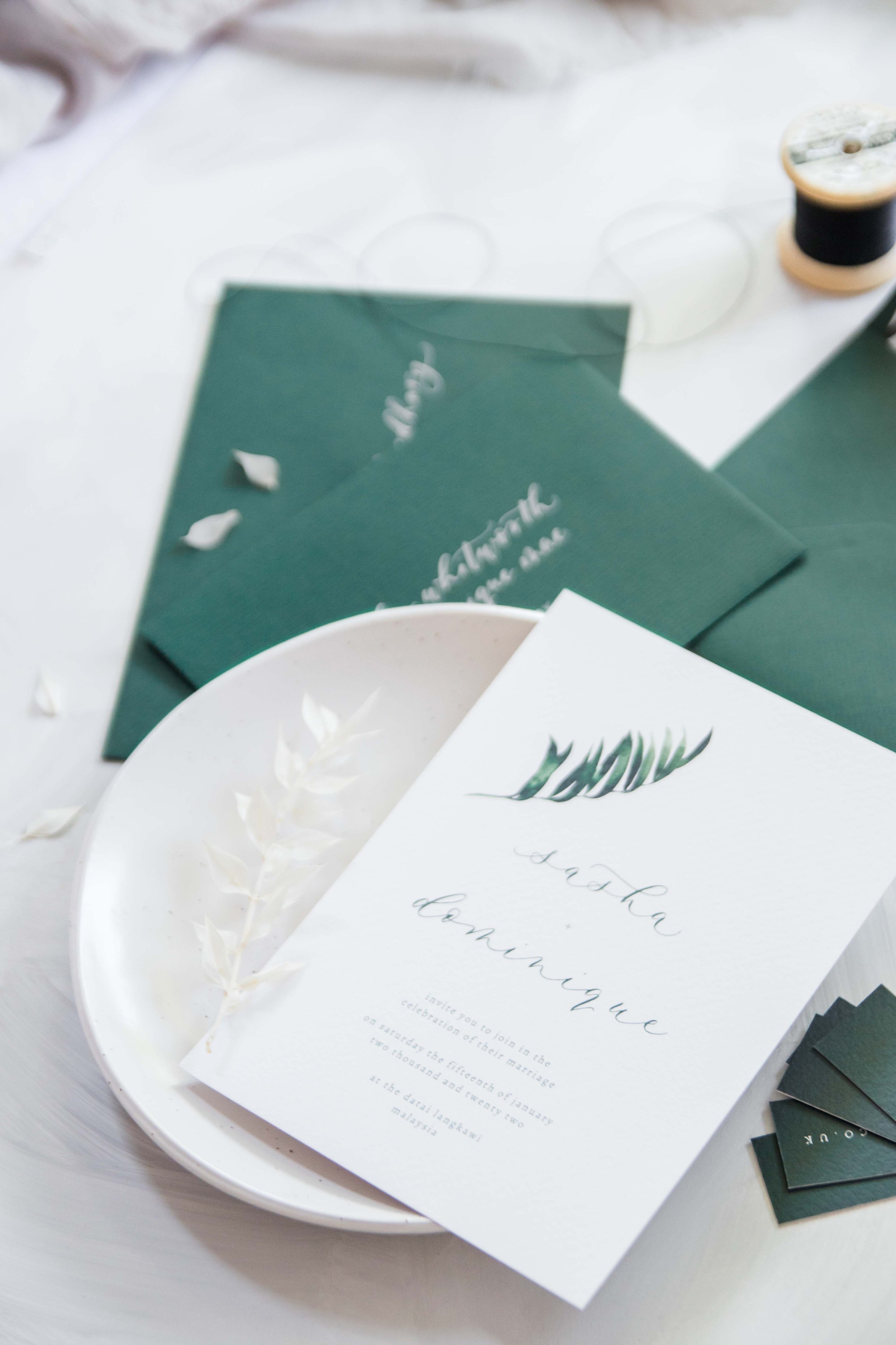 Palm Wedding Invitation Suite Dark Green Calligraphy Botanical.jpg
