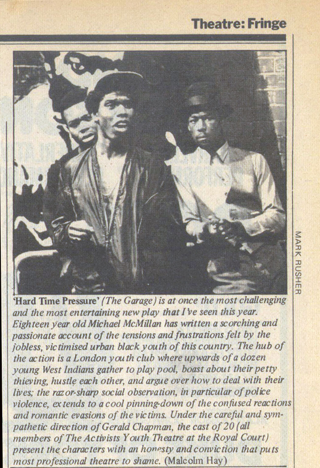 L to R: Lynval Dunn 'Fatman', Colin Lambert 'Daniel'. Extract from Malcolm Hay review, Time Out, July 1980.