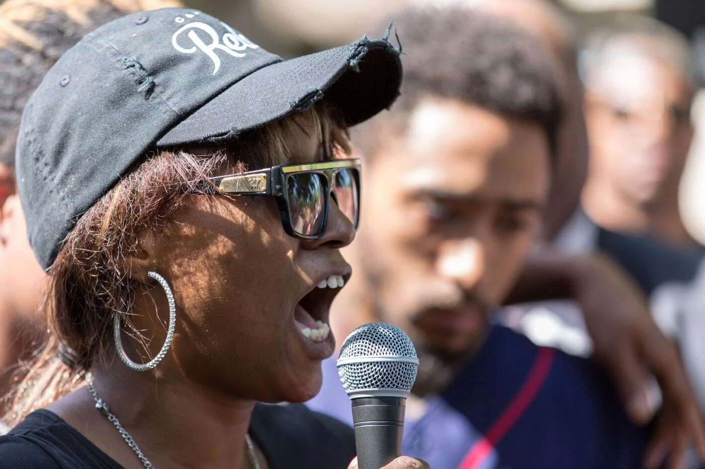 Diamond Reynolds, Philando Castile’s girlfriend, speaking at a rally after his murder