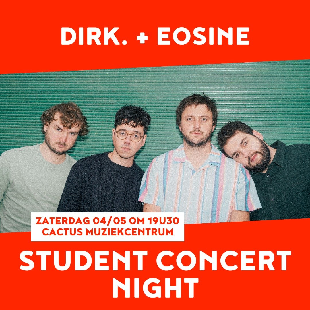 Concertje meepikken en maar de helft van de prijs betalen?? Ben je zot?!?! 😵&zwj;💫😵
Wij alleszins wel, van concerten dan toch. Op zaterdag 4 mei kan je als Brugse student voor‼️MAAR 10 EURO️‼️naar het concert van @dirk.official  bij @cactusmuziekc