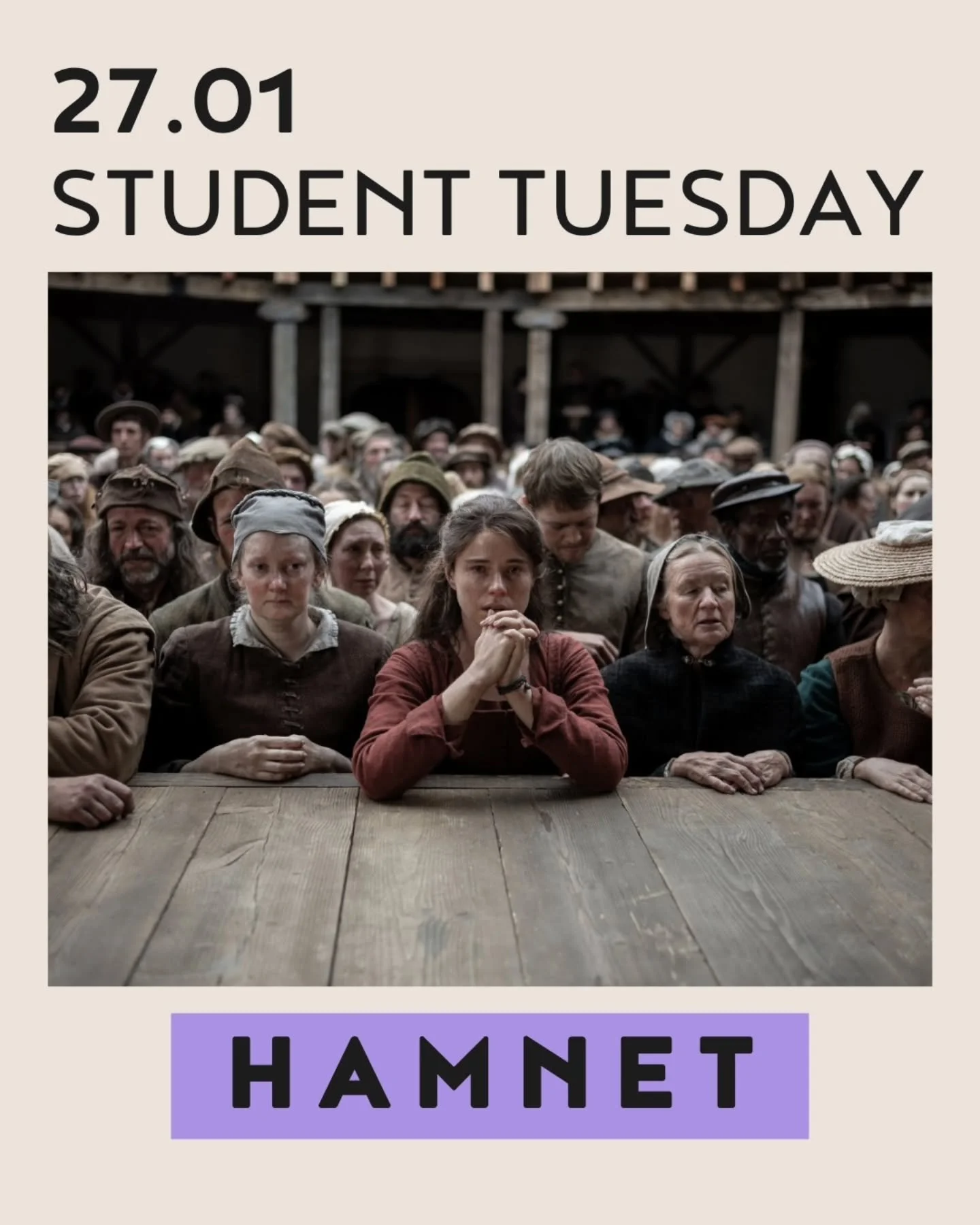 Nieuwe maand? Nieuwe film aan de studentikoze prijs van &euro;4,50! 
Deze maand op de menu: HAMNET
Een film over het leven van William Shakespeare met Paul Mescal en Jessie Buckley in de hoofdrollen 🎬🍿

~~~~~~~~~~~~~~~~~~~

New month? New film at t