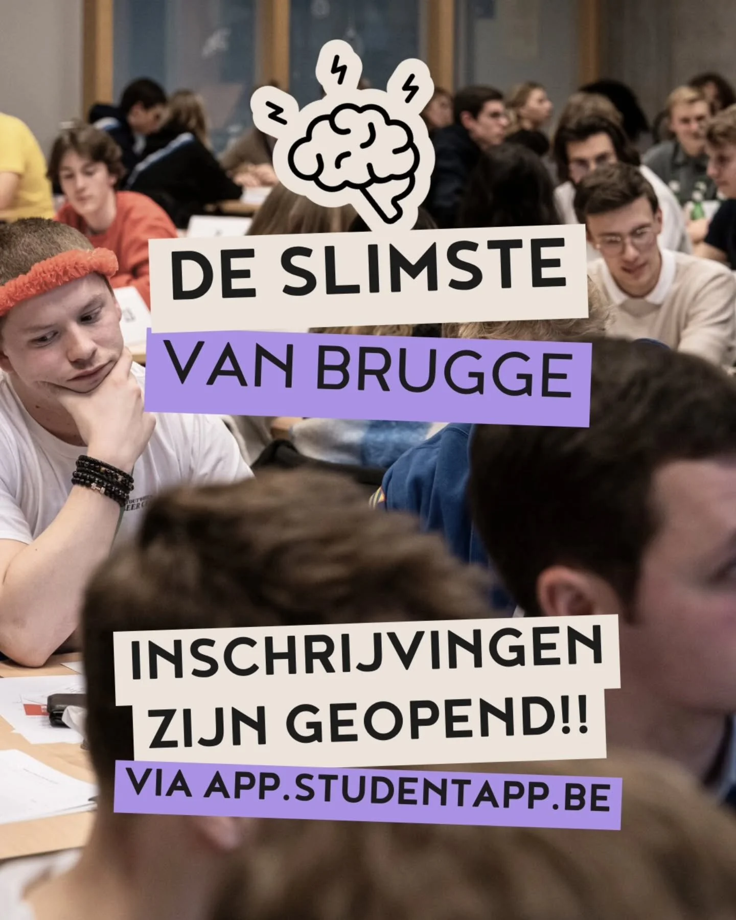 !! 𝐈𝐍𝐒𝐂𝐇𝐑𝐈𝐉𝐕𝐈𝐍𝐆𝐄𝐍 𝐒𝐓𝐀𝐀𝐍 𝐎𝐏𝐄𝐍 !! 👀
Raap je drie pienterste matties bijeen en schrijf je in voor onze fenomenale studentenquiz op 26 februari 🧠⚡️
Er is plaats voor 30 teams, schrijf je dus snel in vooraleer we volzet zijn, want