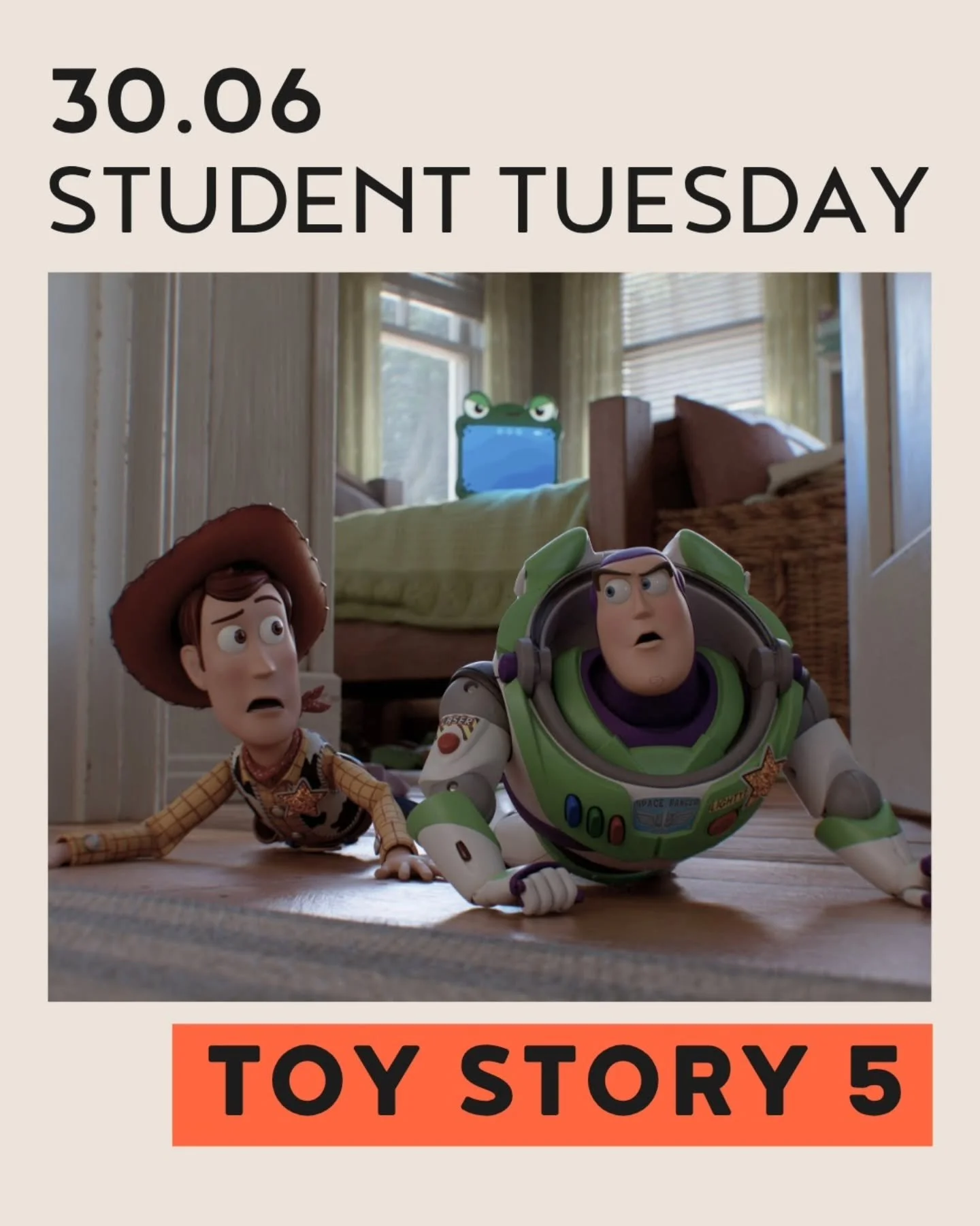 Woody, Buzz en de rest van de gang zijn weer klaar voor een vijfde avontuur 🤠👩&zwj;🚀 ~ ticketsprijs gaat zeker niet naar infinity &amp; beyond want bij Student Tuesday blijft het uiteraard slechts &euro;4,50!

~~~~~~~~~~~~

Woody, Buzz, and the re