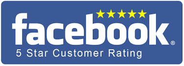 Facebook logo with five stars and the text '5 Star Customer Rating'