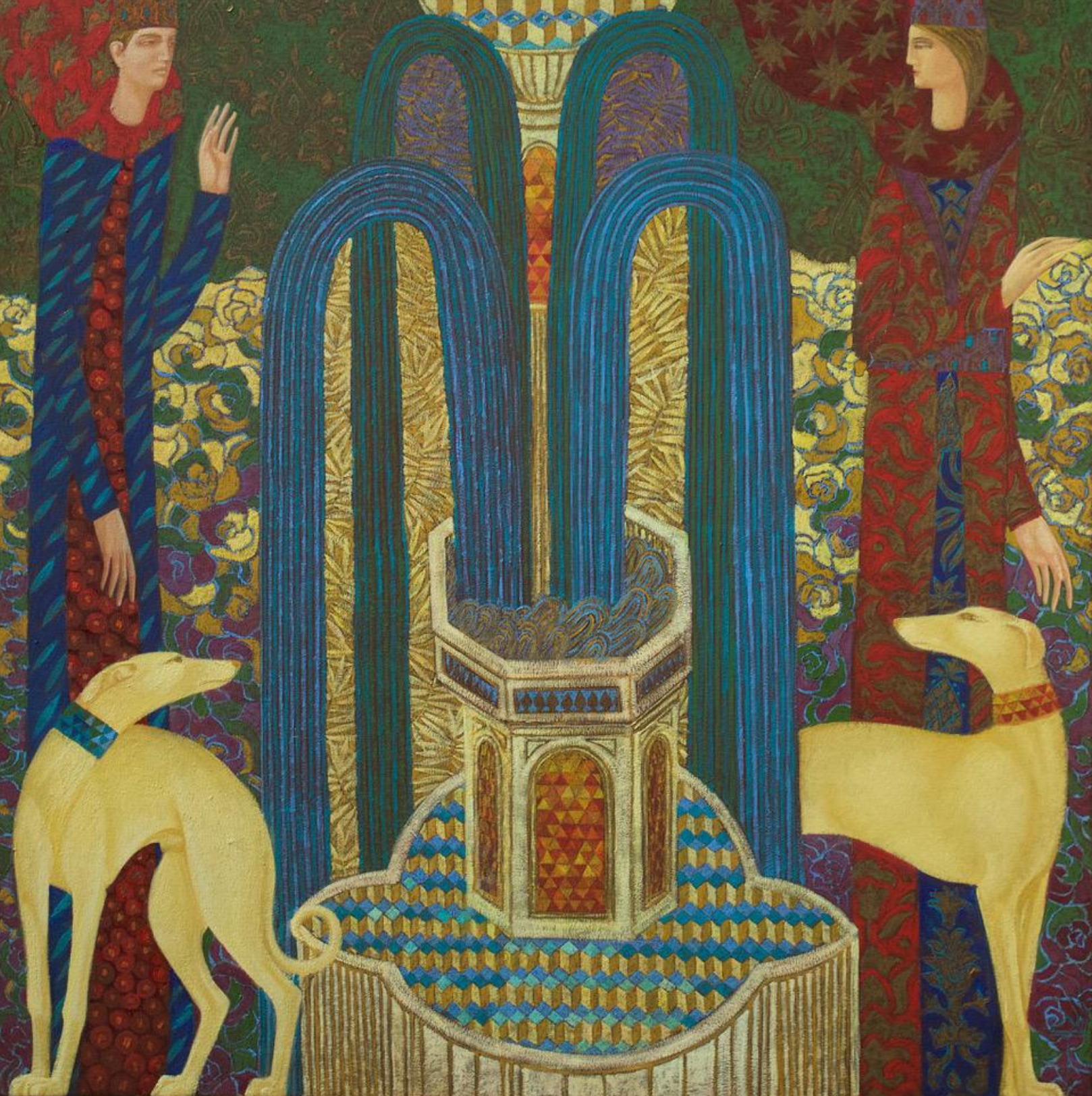 Fountain. Two figures, 122 X 122 cm, Oil on Canvas, 2025