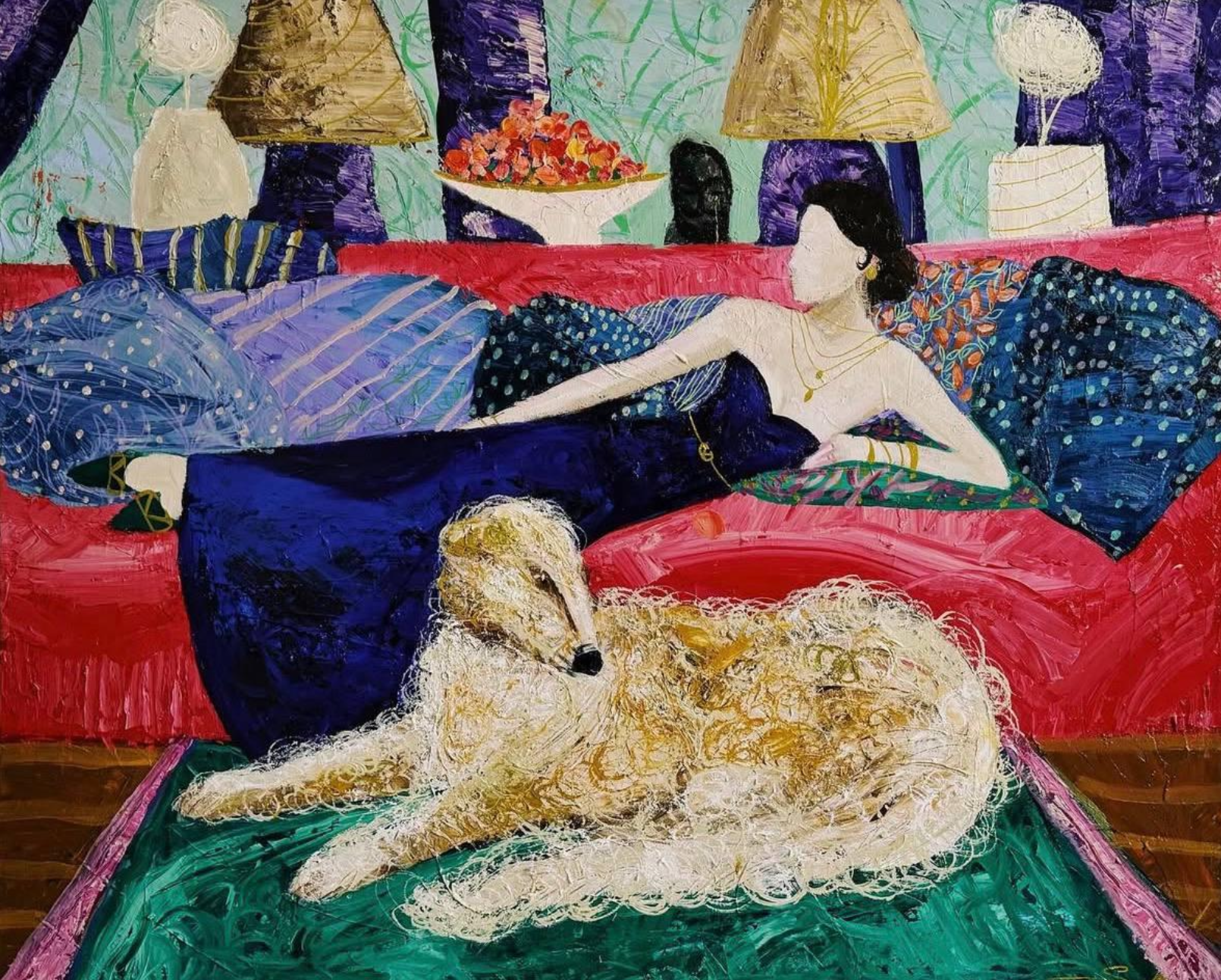 Muse on Red, 100 x 120 cm, Oil  / Acrylic on canvas