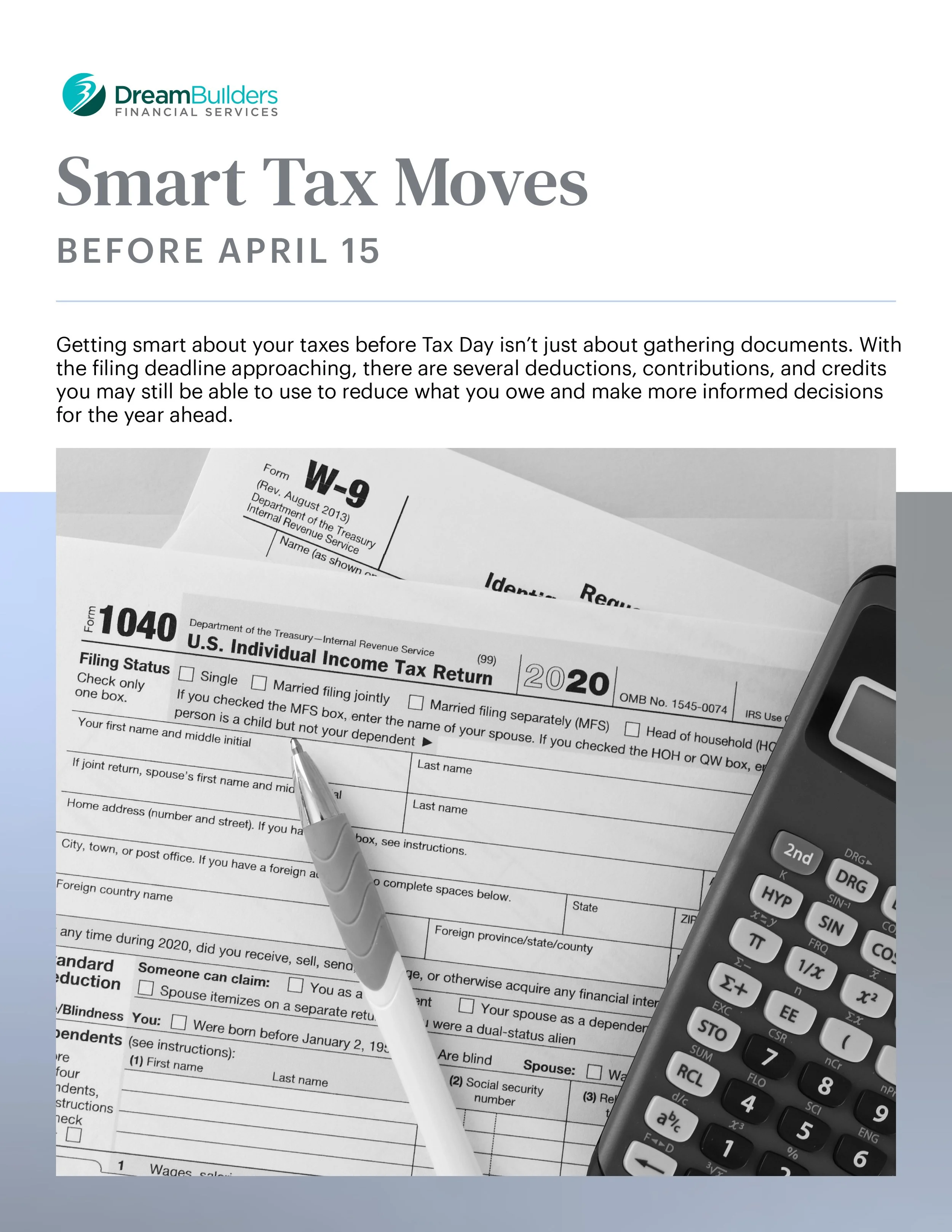 image of tax planning forms, a pen, and a calculator