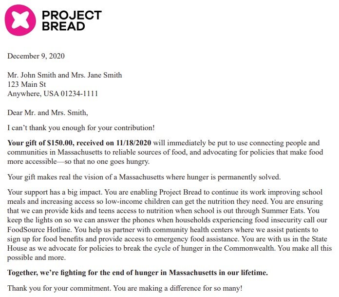 Project Bread - Thank You Letter