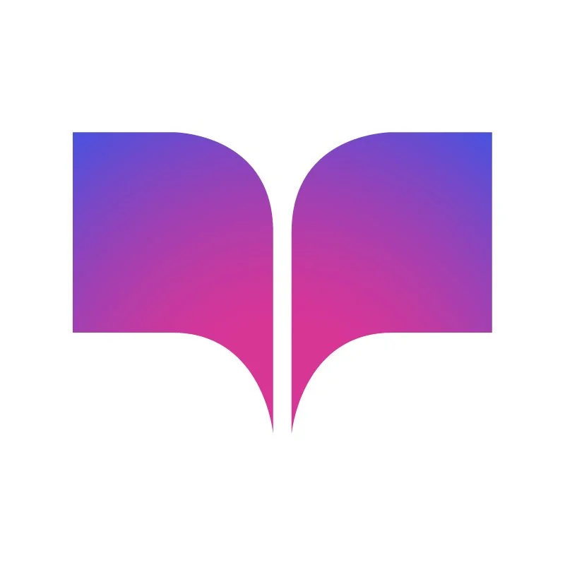 WordsPub logo (a stylized open book in pink and purple)