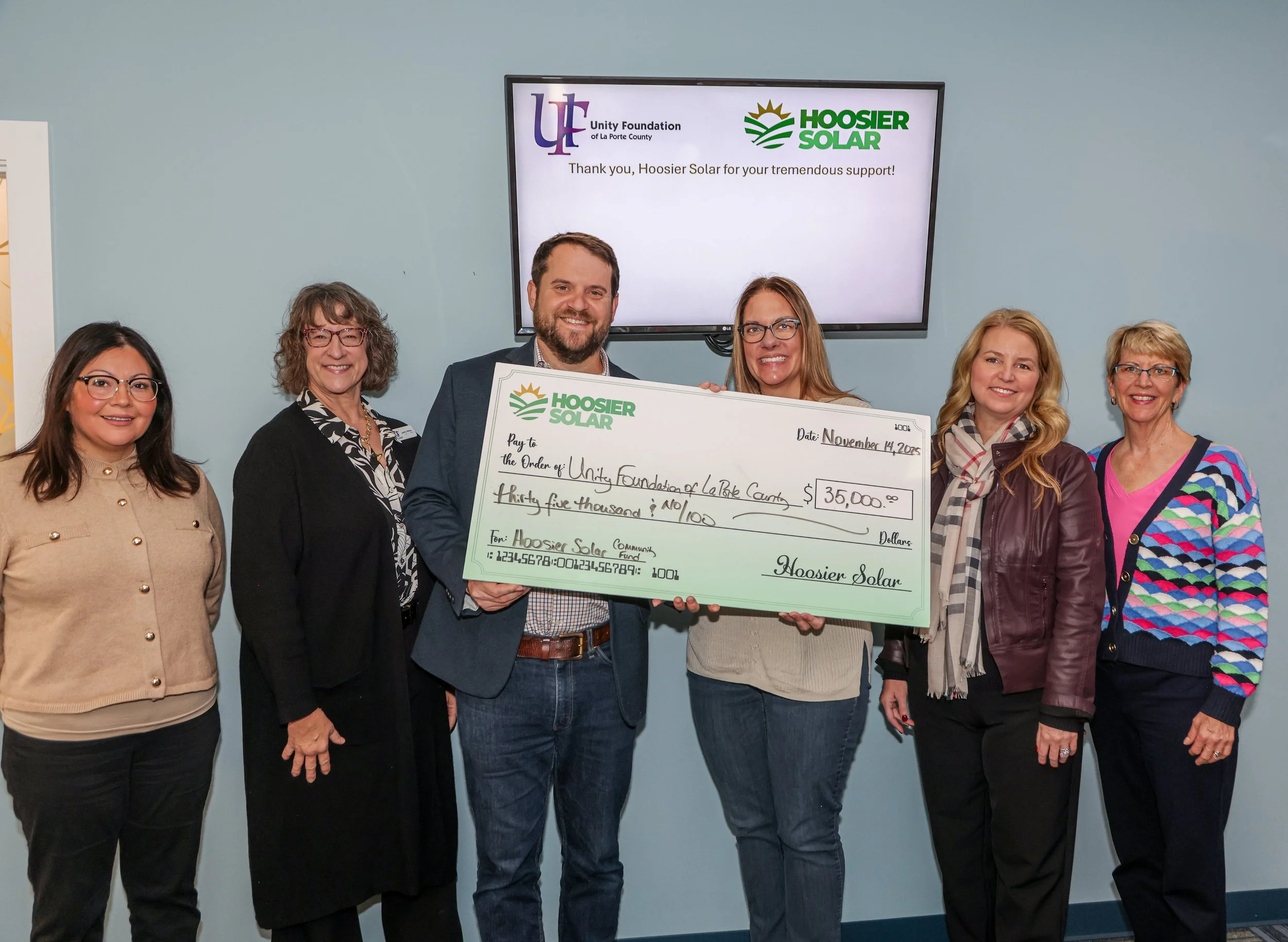 Hoosier Solar Donation Launches $105,000 Matching Fund With Unity Foundation of La Porte County