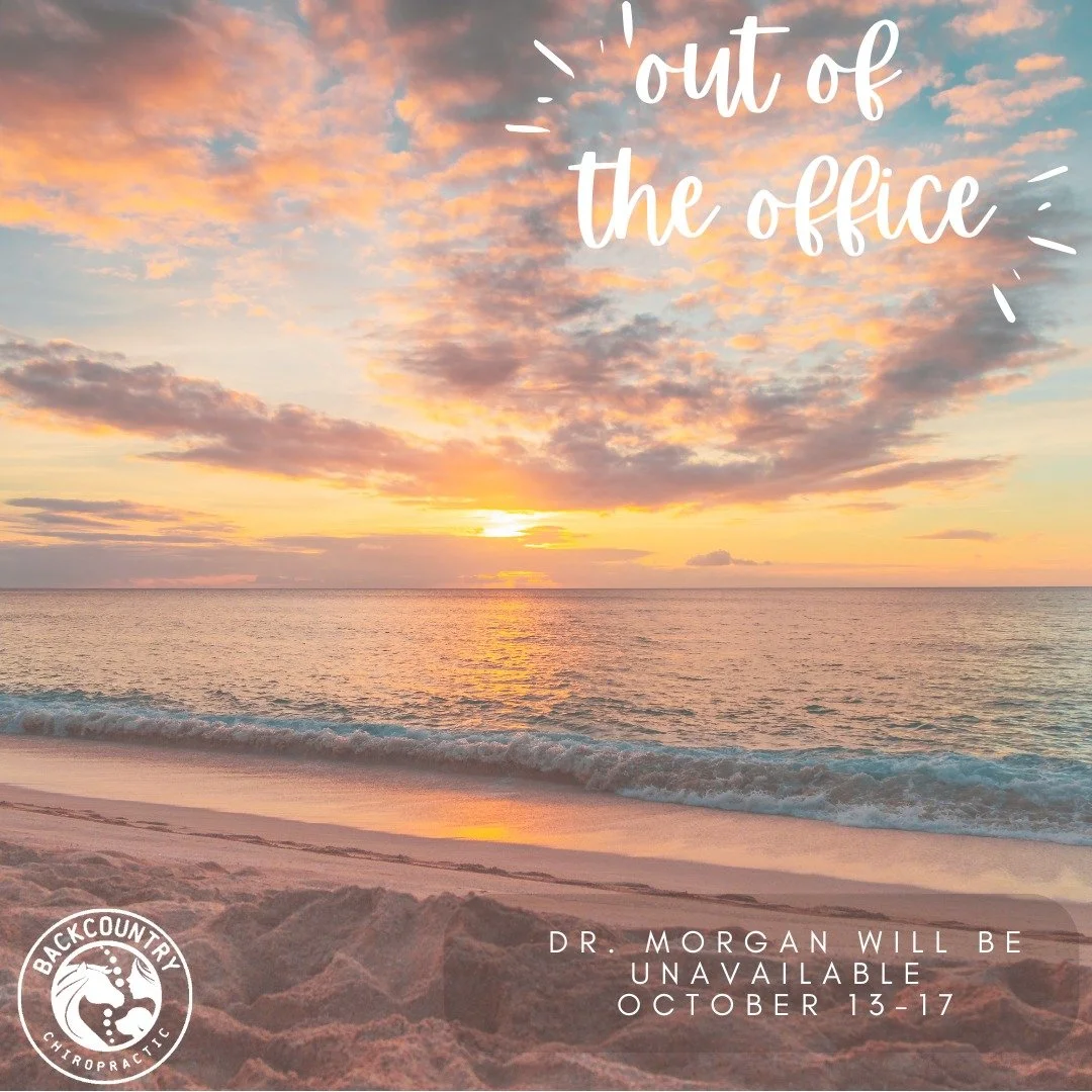Dr. Morgan will be unavailable this week as she takes time to recharge and be with her family!

She will be back seeing patients starting Monday, October 20 and will also answer all inquiries when she gets back from vacation

#backcountrychironc #bac