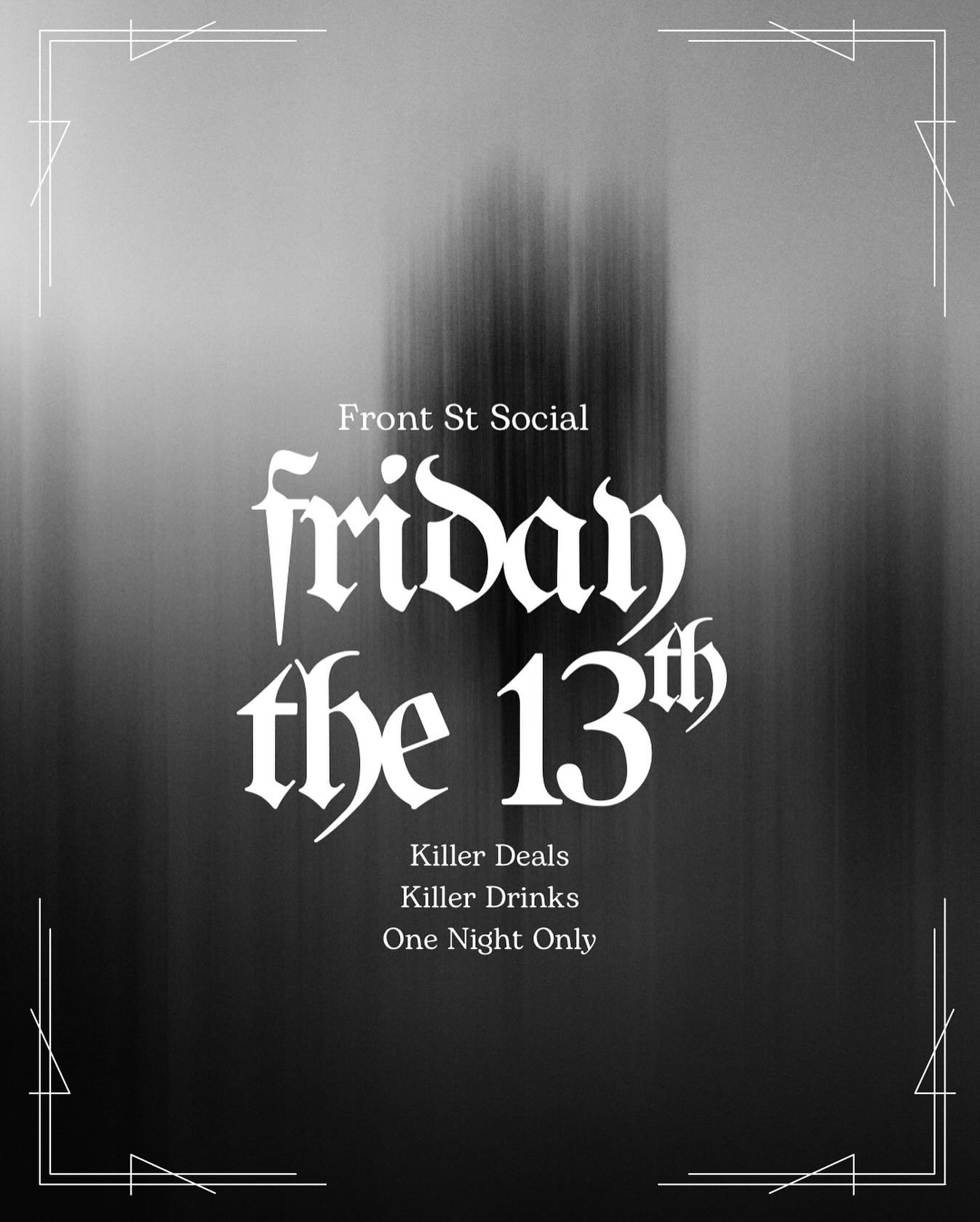 The kind of night that doesn&rsquo;t need a theme but has one anyway. 🔮🕯️
Friday the 13th at Front St Social.
Lynn is behind the bar, the drinks are strong, and we&rsquo;re going late &mdash; open &rsquo;til 2AM. 🍸🖤
#FrontStSocial #FridayThe13th 