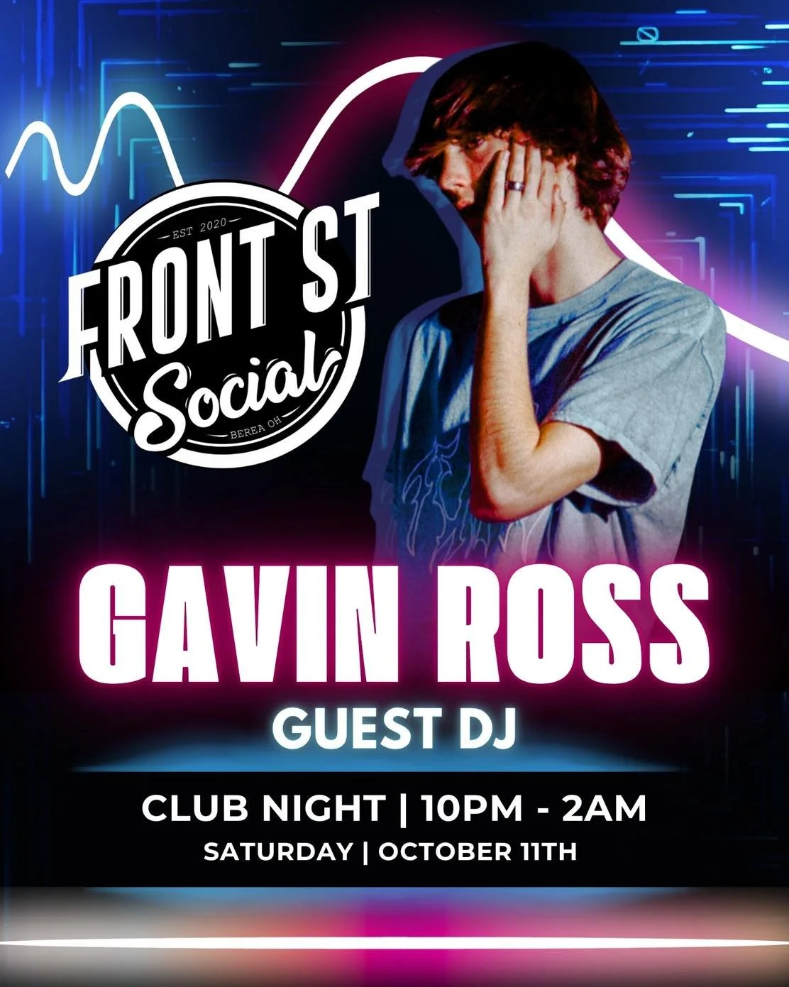 🎧 Saturday Club Night is ON at Front St Social!
We&rsquo;ve got special guest DJ Gavin Ross taking over the booth from 10PM&ndash;2AM &mdash; come ready to dance 👏

🍻 Jeannie &amp; Mitch are behind the bar slinging your favorite drinks
🎱 Free poo