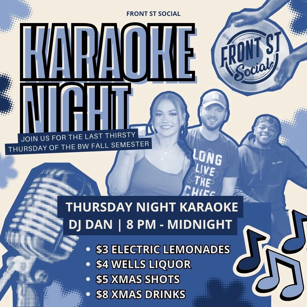 BW&hellip; we made it. It&rsquo;s the final Thirsty Thursday of the fall semester, and we&rsquo;re sending it off the only way we know how &mdash; karaoke, Christmas cocktails, and full chaos energy 😇🎄

DJ Dan is live from 8PM&ndash;Midnight, so wa
