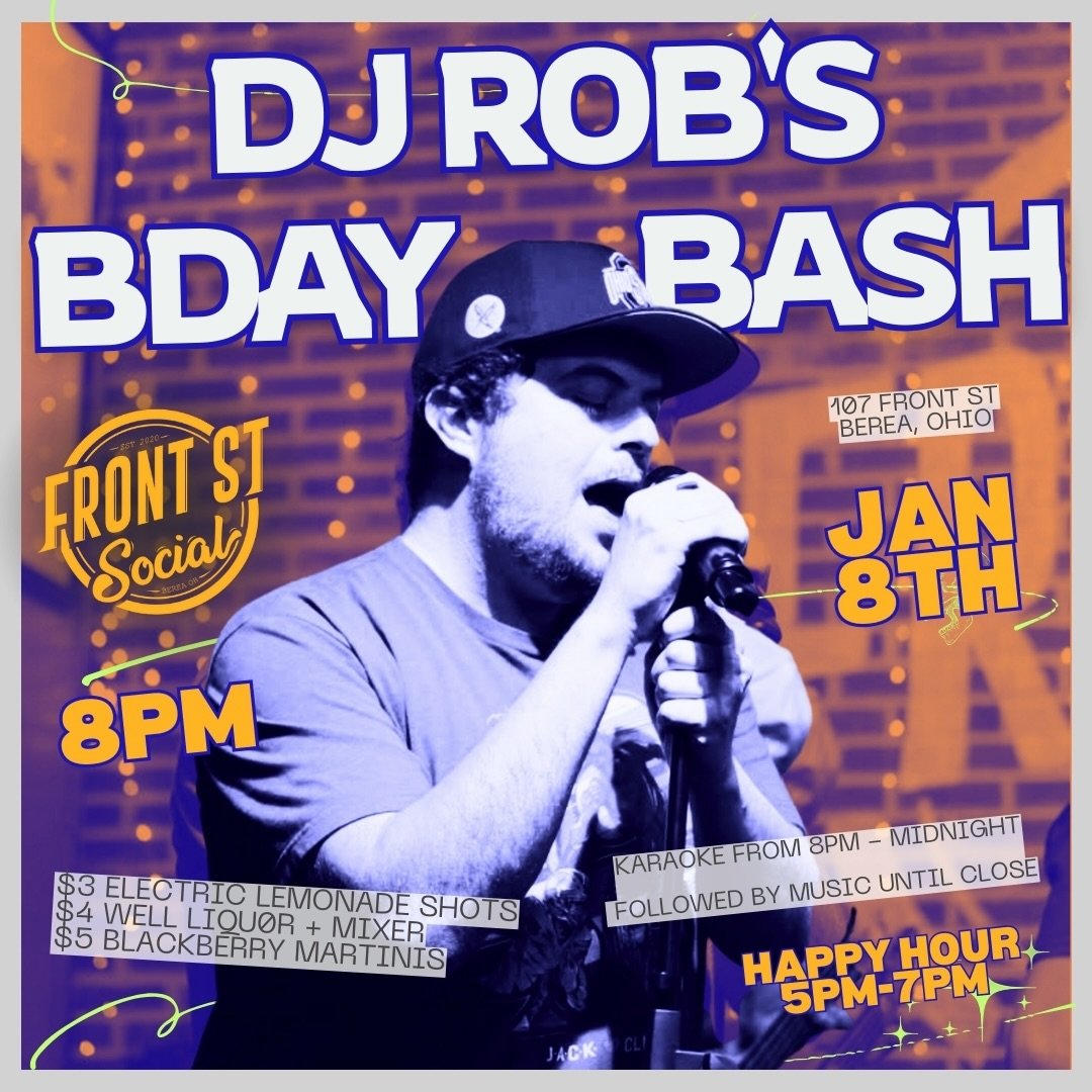 Tonight we&rsquo;re celebrating the man, the myth, the mic 🎤 DJ Rob&rsquo;s Birthday Bash at Front St. Social starts at 8PM and the vibes are already loading ⚡️

Karaoke from 8PM &rarr; midnight
$5 Blackberry Martinis
$4 Well mixers
$3 Electric Lemo
