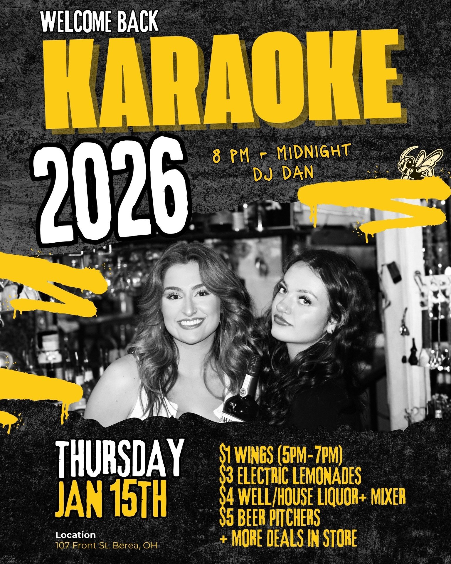 Karaoke is BACK and we&rsquo;re starting the semester with your favorite duo behind bar!! 🎶✨

🎤 Karaoke 8PM&ndash;midnight with @djdan61 
🍗 $1 Wings 5&ndash;7PM
🍋 $3 Electric Lemonades
🍸 $4 Well / House Liquor + Mixer
🍺 $5 Beer Pitchers

Avri &