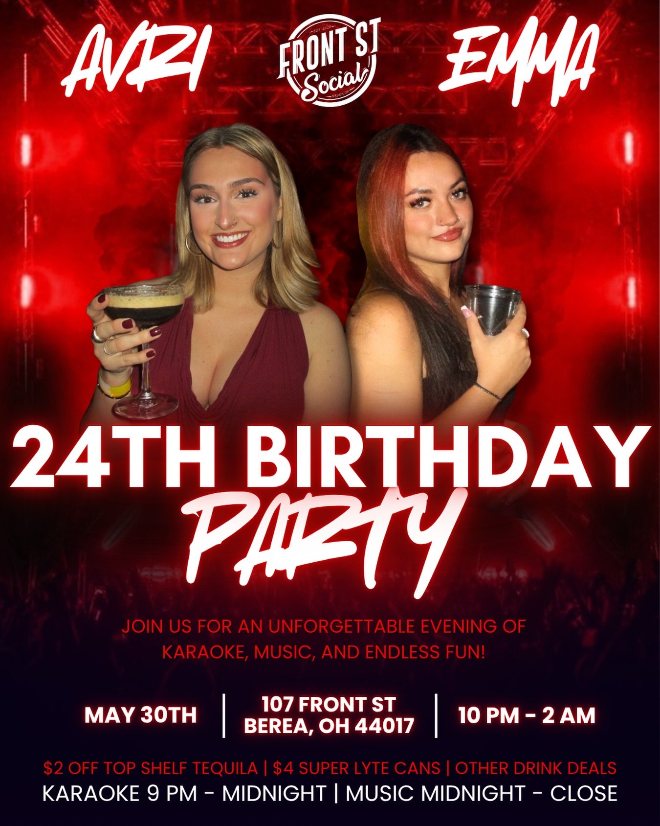 🎉 IT&rsquo;S A BIRTHDAY PARTY 🎉

We&rsquo;re celebrating @avrideb &amp; @emariea turning 24 the only way we know how &mdash; with karaoke, music, drinks, and a late-night party 😌🍻 Come get your girls a drink! 

🎤 Karaoke 9PM&ndash;Midnight | @dj
