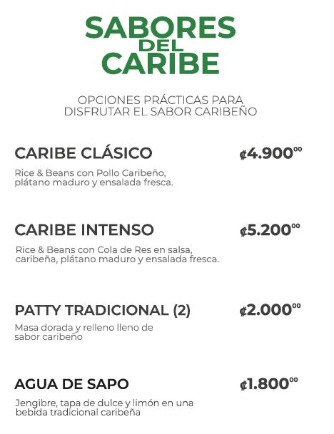 MENU SABORES DEL CARIBE