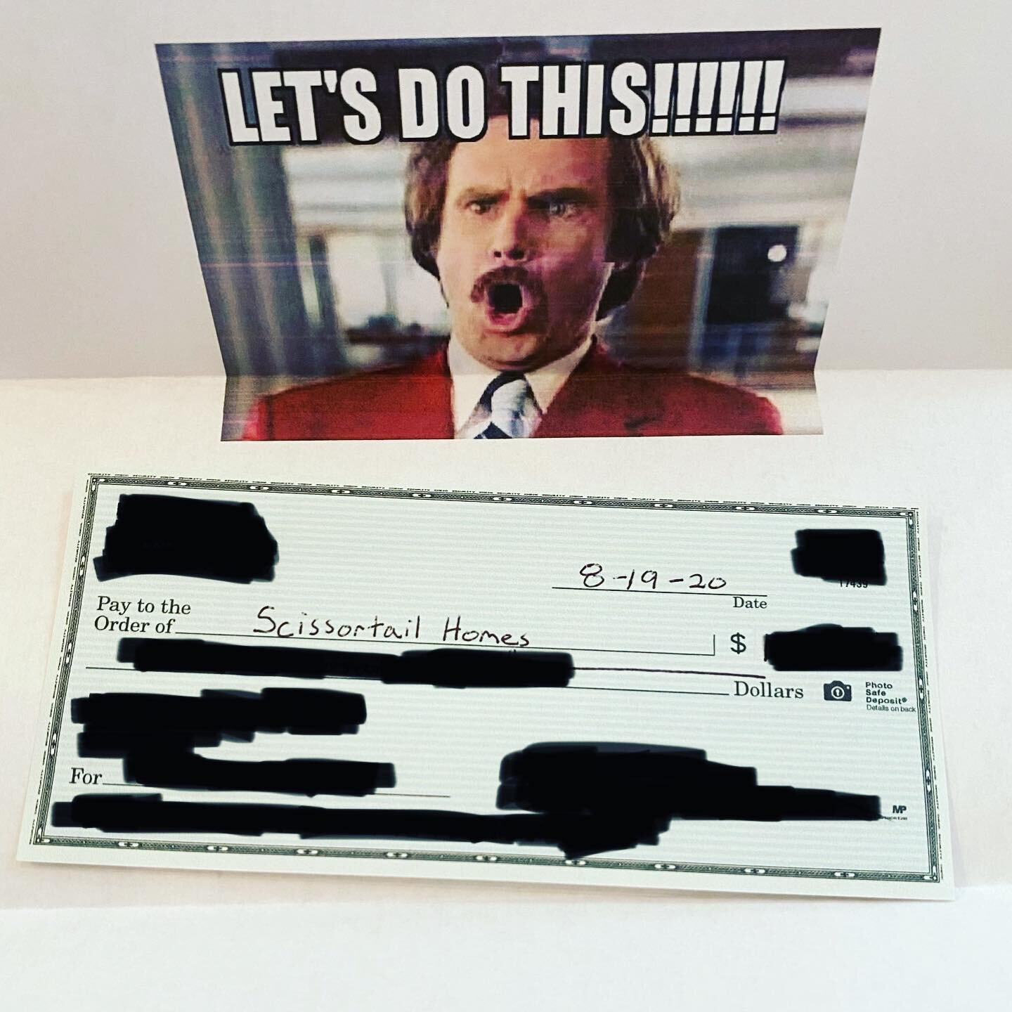 When your newest custom home client mails their first deposit check wrapped in this.  Day. Made. 😂🙌🏼

#carltonlanding #scissortailhomes #bestclientsever #homebuildingisfun #buildersofinstagram