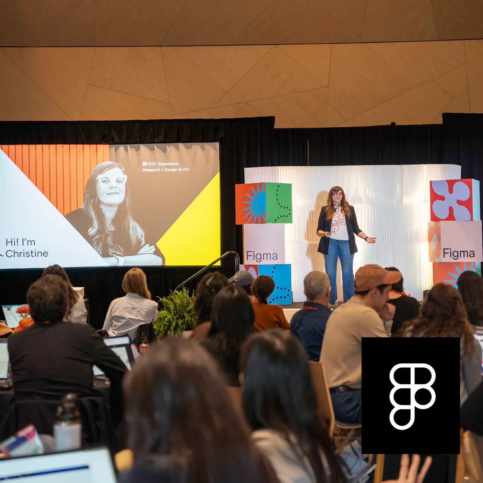 Photo of Christine on Figma-branded stage