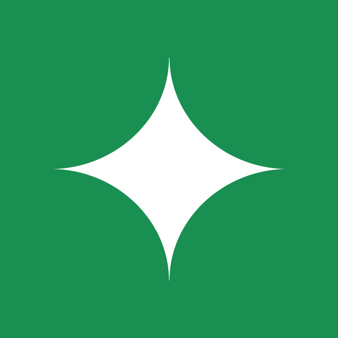 Green background with a white four-pointed star or diamond shape in the center