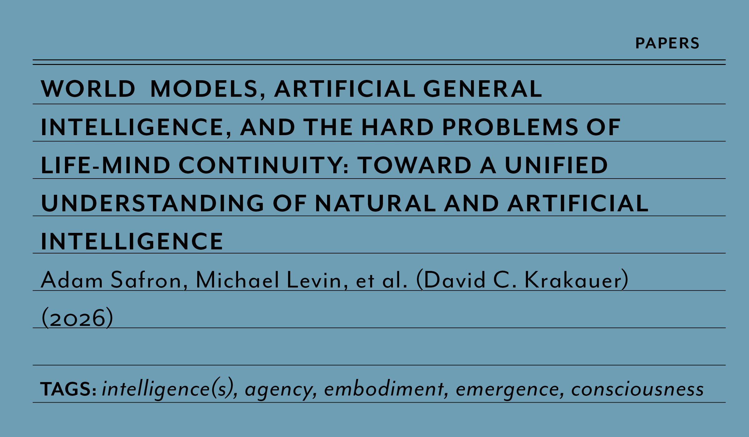 2026 World Models and the Hard Problems of Life-Mind Continuity: Toward a Unified Understanding of Natural and Artificial Intelligence 