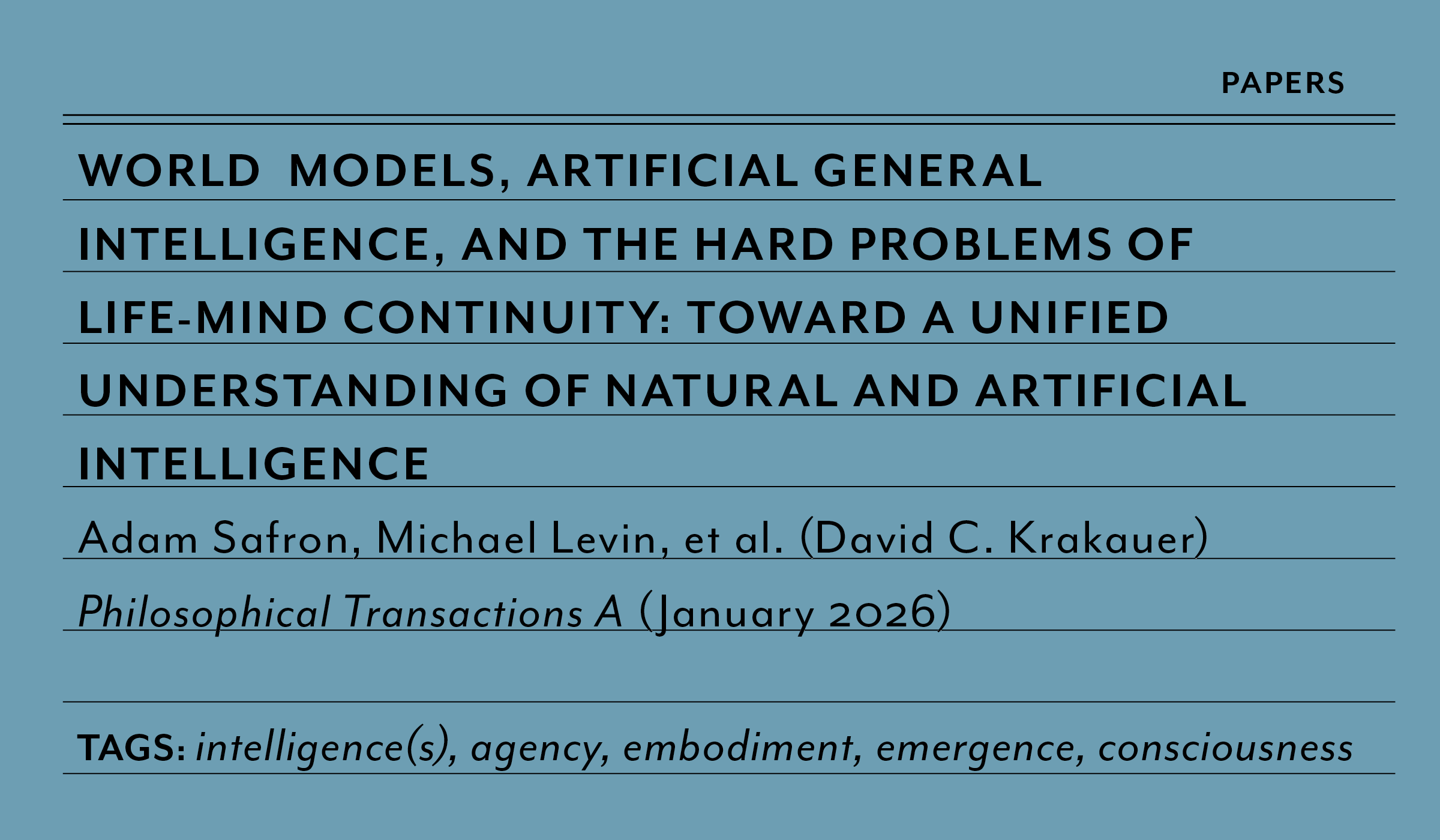 2026 World Models and the Hard Problems of Life-Mind Continuity: Toward a Unified Understanding of Natural and Artificial Intelligence 