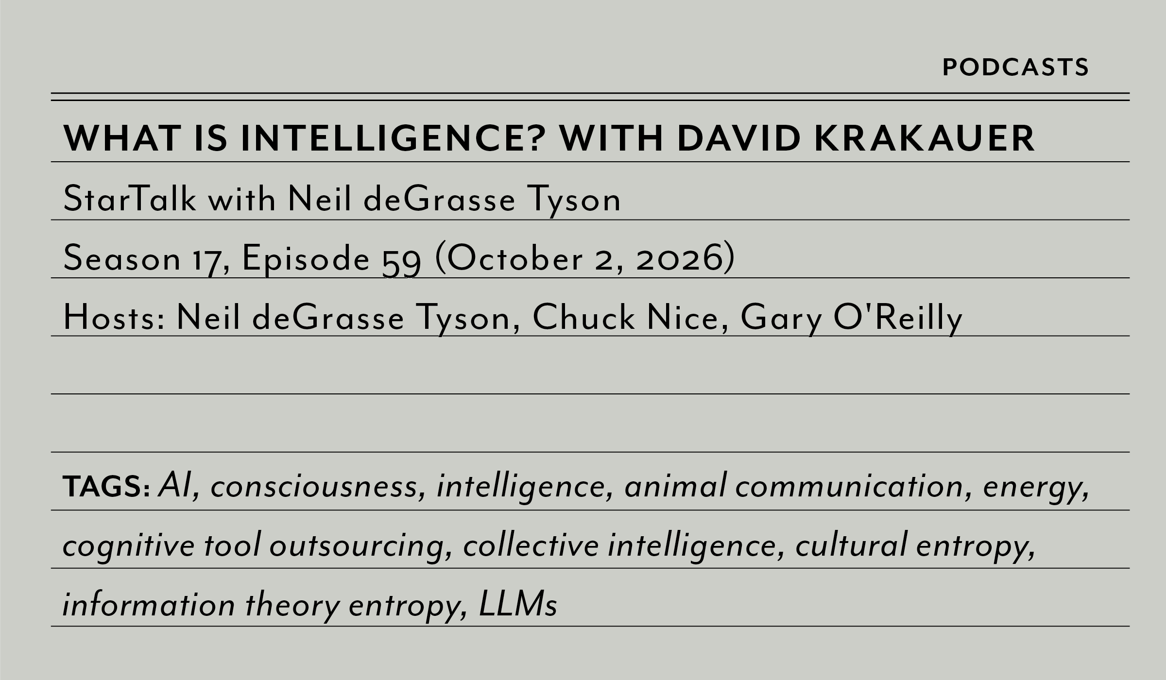 2026 What Is Intelligence? With David Krakauer