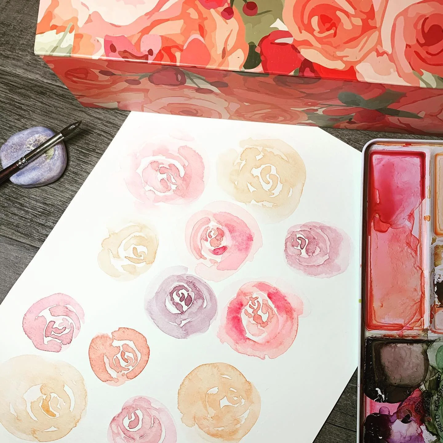 Another fun Watercolor Painting &amp; Meditating class for LivWell07039. The creative process is calming &amp; satisfying, and who wouldn&rsquo;t love these bright pastel roses? The second pic was created by a talented student! 
.
.
.
#wildsweetpeagm