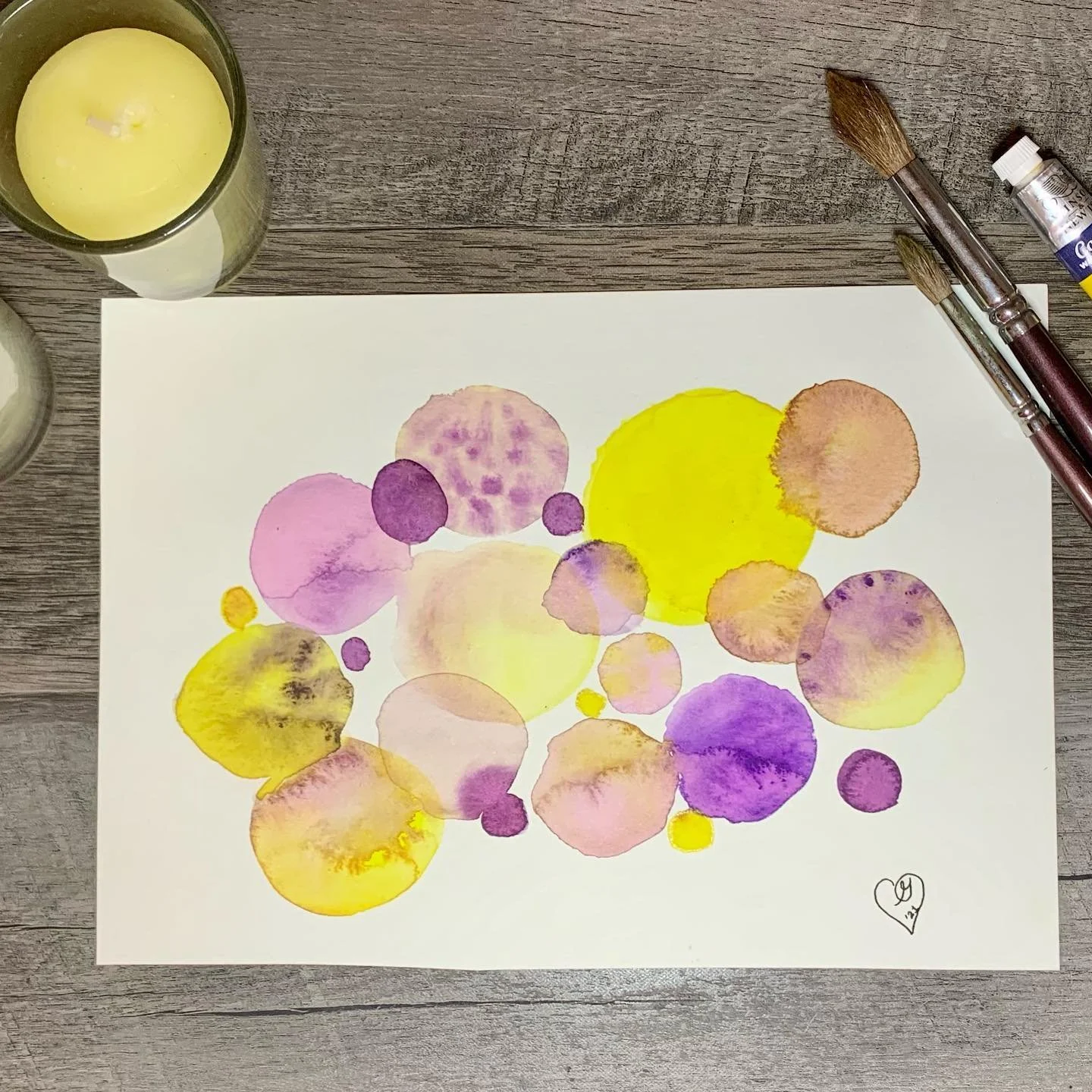 I&rsquo;m back! Tonight was my first Watercolor Painting &amp; Meditating class offered through LivWell07039 for the winter. We quieted our &lsquo;monkey minds&rsquo; by using a limited palate of two contrasting colors and painted a simple repetitive