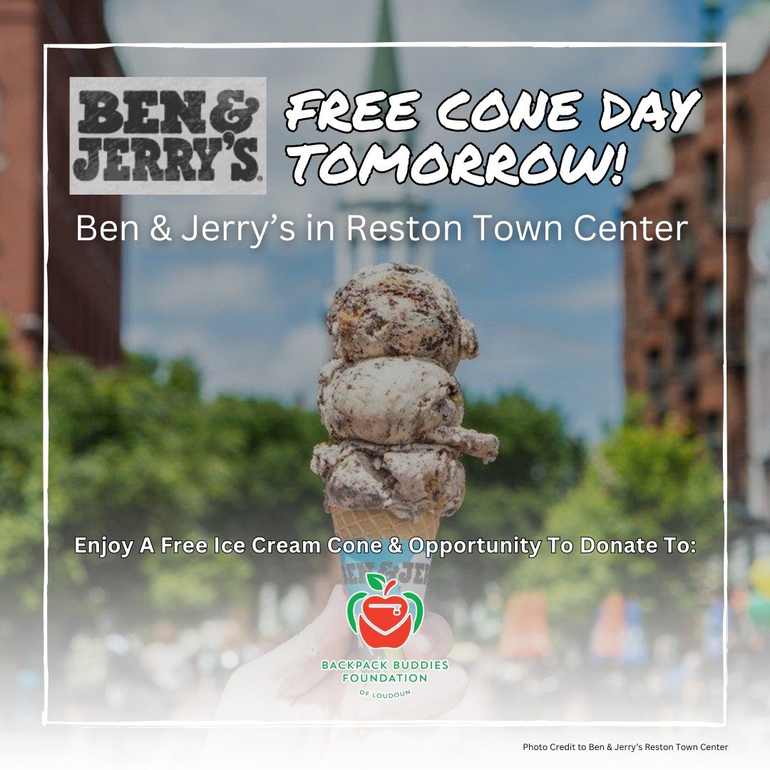 🍦Exciting news!🍦

We're thrilled to announce our partnership with @benandjerrys location in Reston Town Center for Free Cone Day tomorrow! When you come for free ice cream, you'll also have the opportunity to make a difference by supporting Backpac