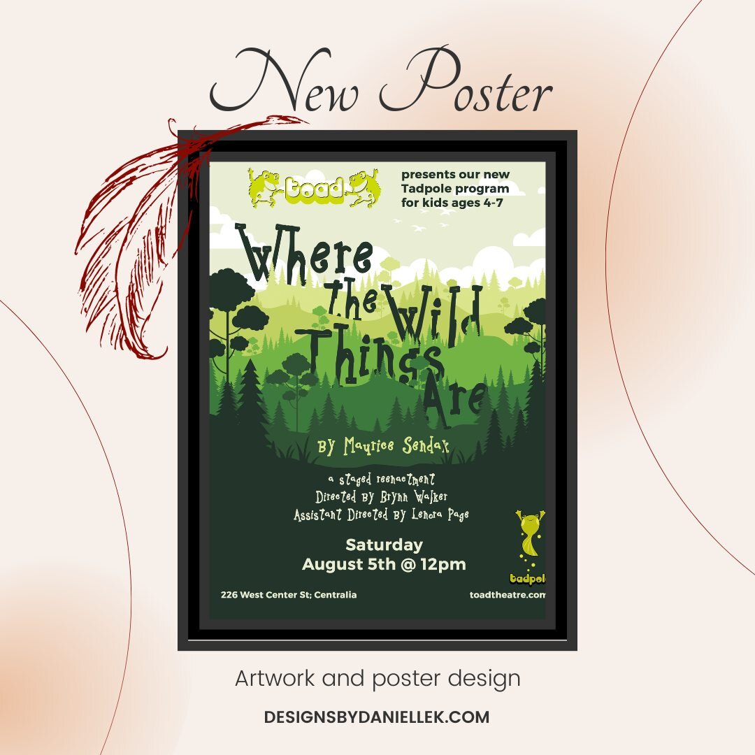 New graphic created for a theater camp - this version pictured is their performance flyer. Also created were flyers for registering for their camp as well as versions optimized for Facebook and Instagram sizes for sharing digitally! @toadtheatre